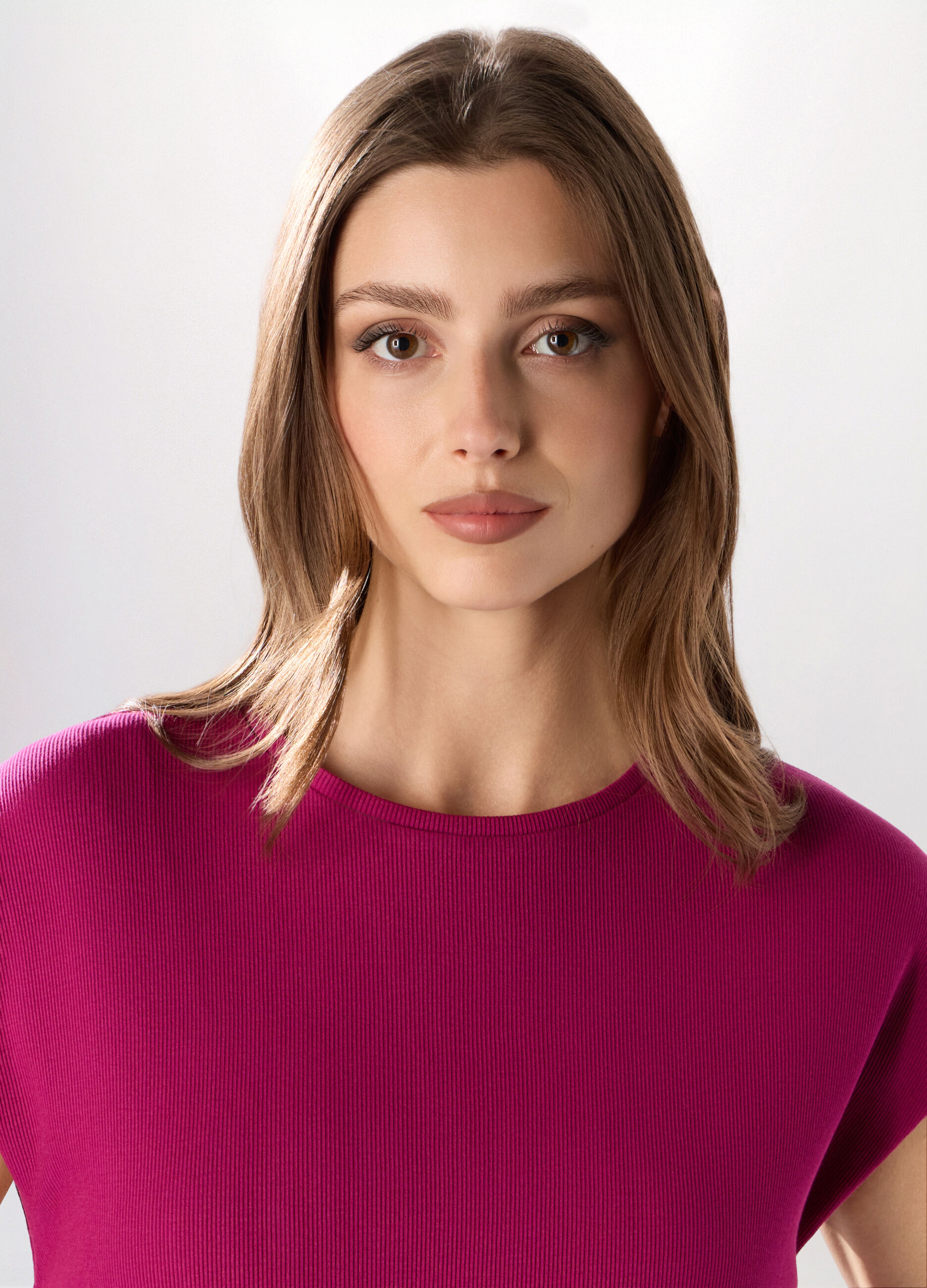 T-shirt in costina di cotone stretch donna_2
