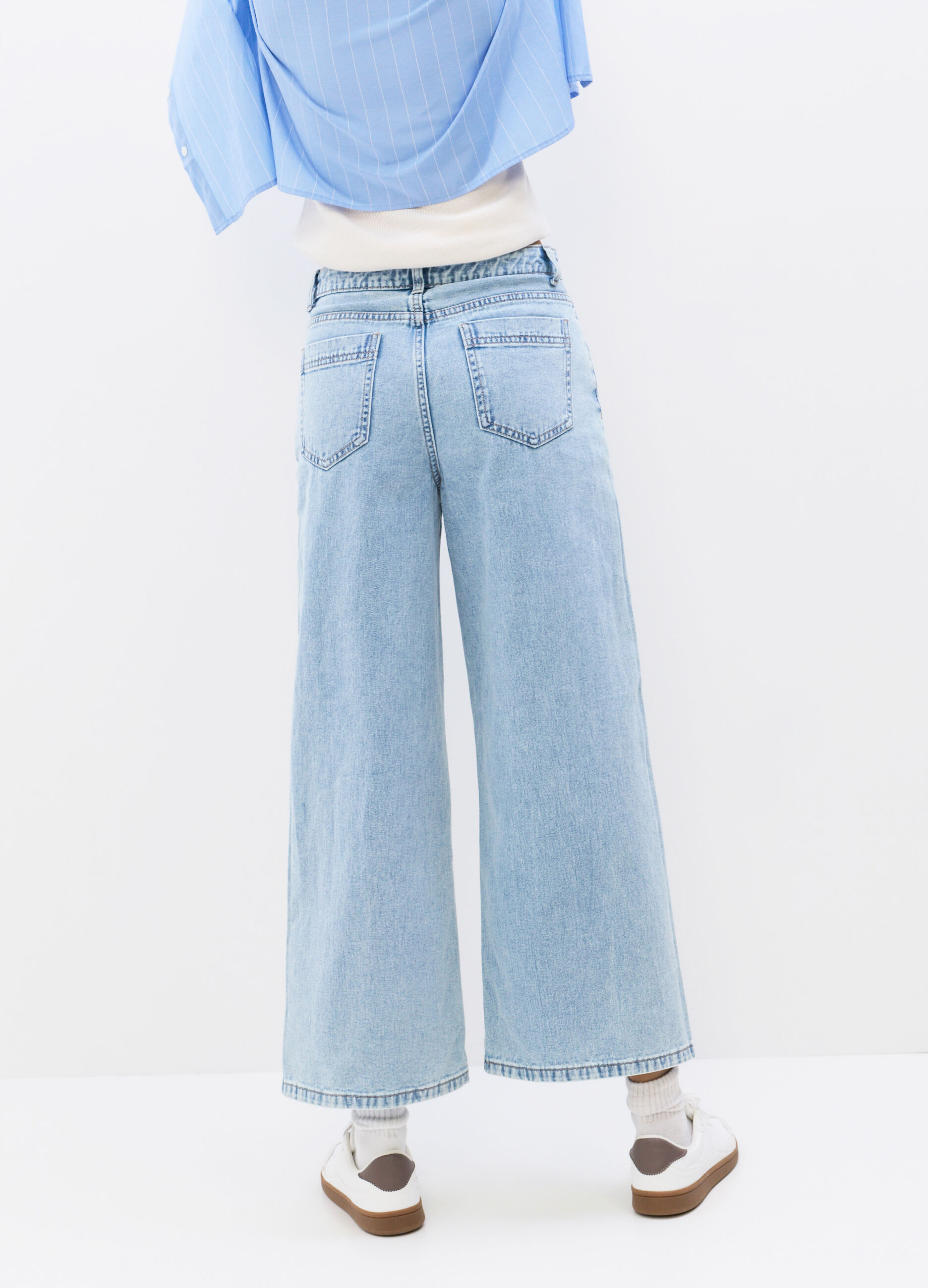 Pantaloni Culotte Fit in denim di puro cotone donna_1