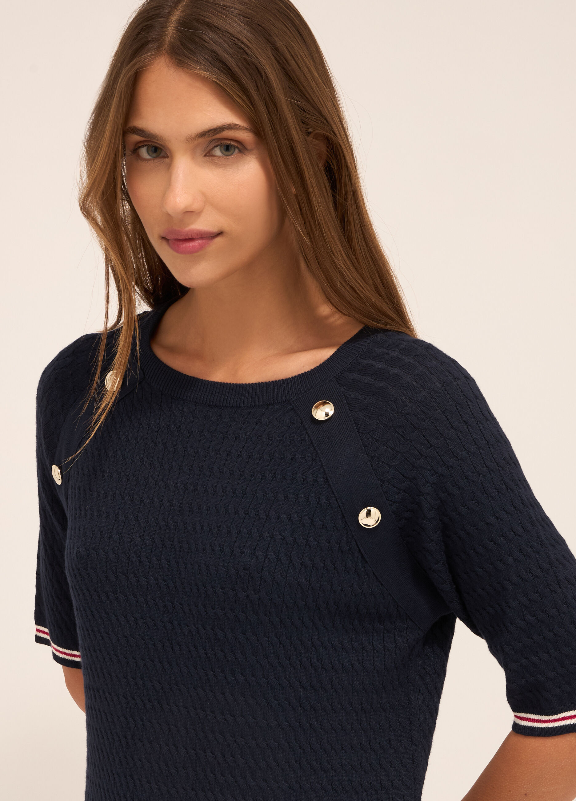 Tricot misto viscosa a maniche corte donna_2