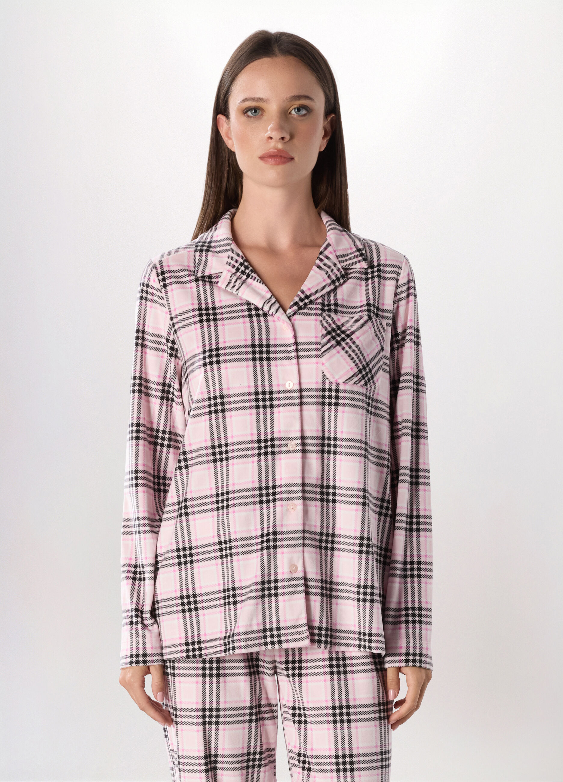 Top pigiama in velours a quadri donna_0