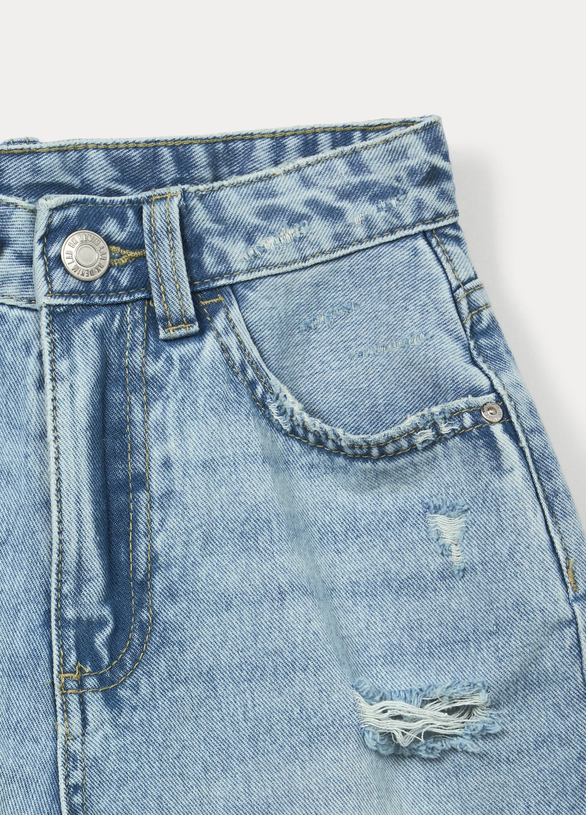 Shorts ripped straight fit in denim di puro cotone ragazza_2