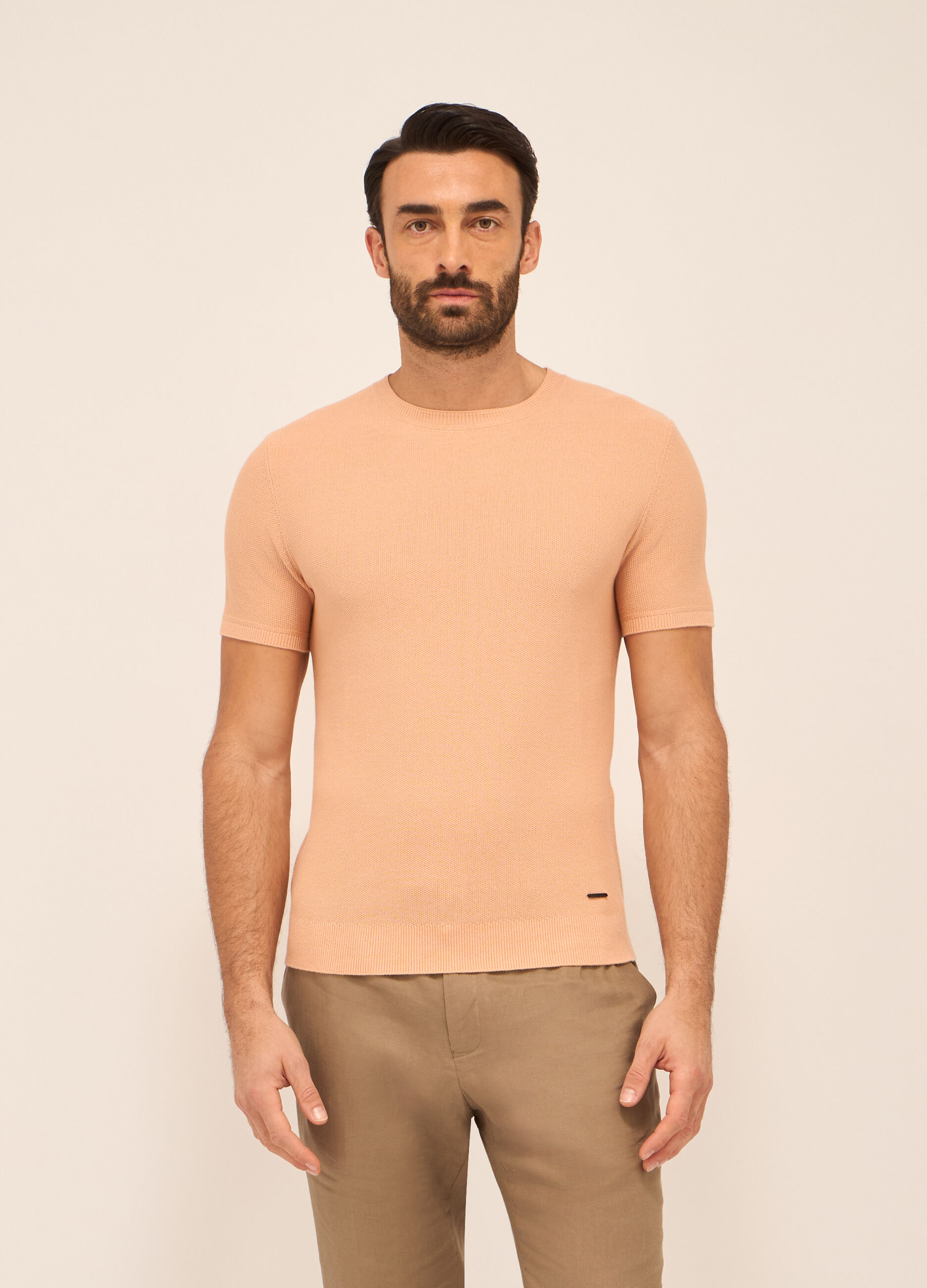 T-shirt a maglia piquet in puro cotone uomo_0