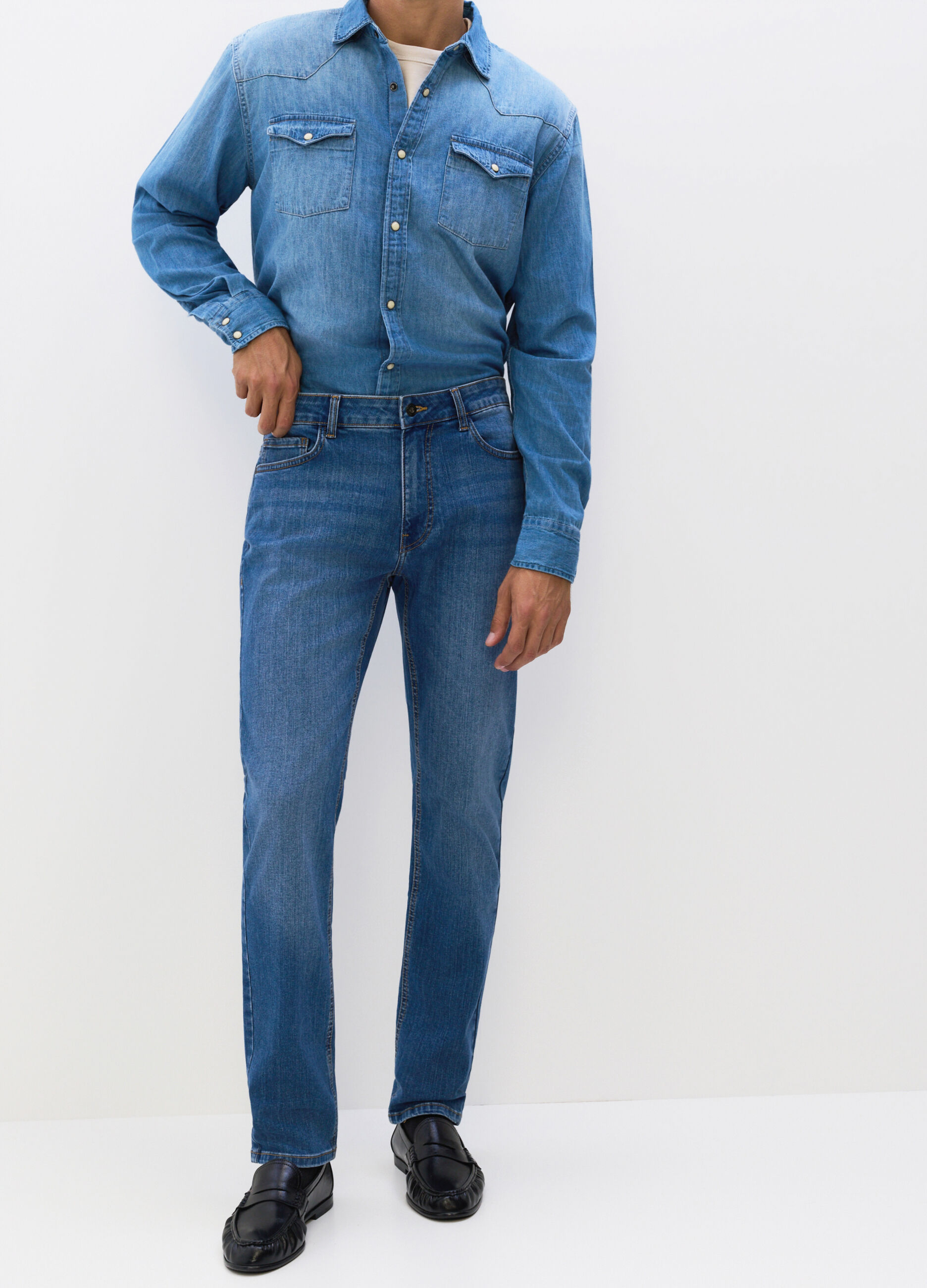 Jeans 5 tasche regular fit in denim stretch uomo_1