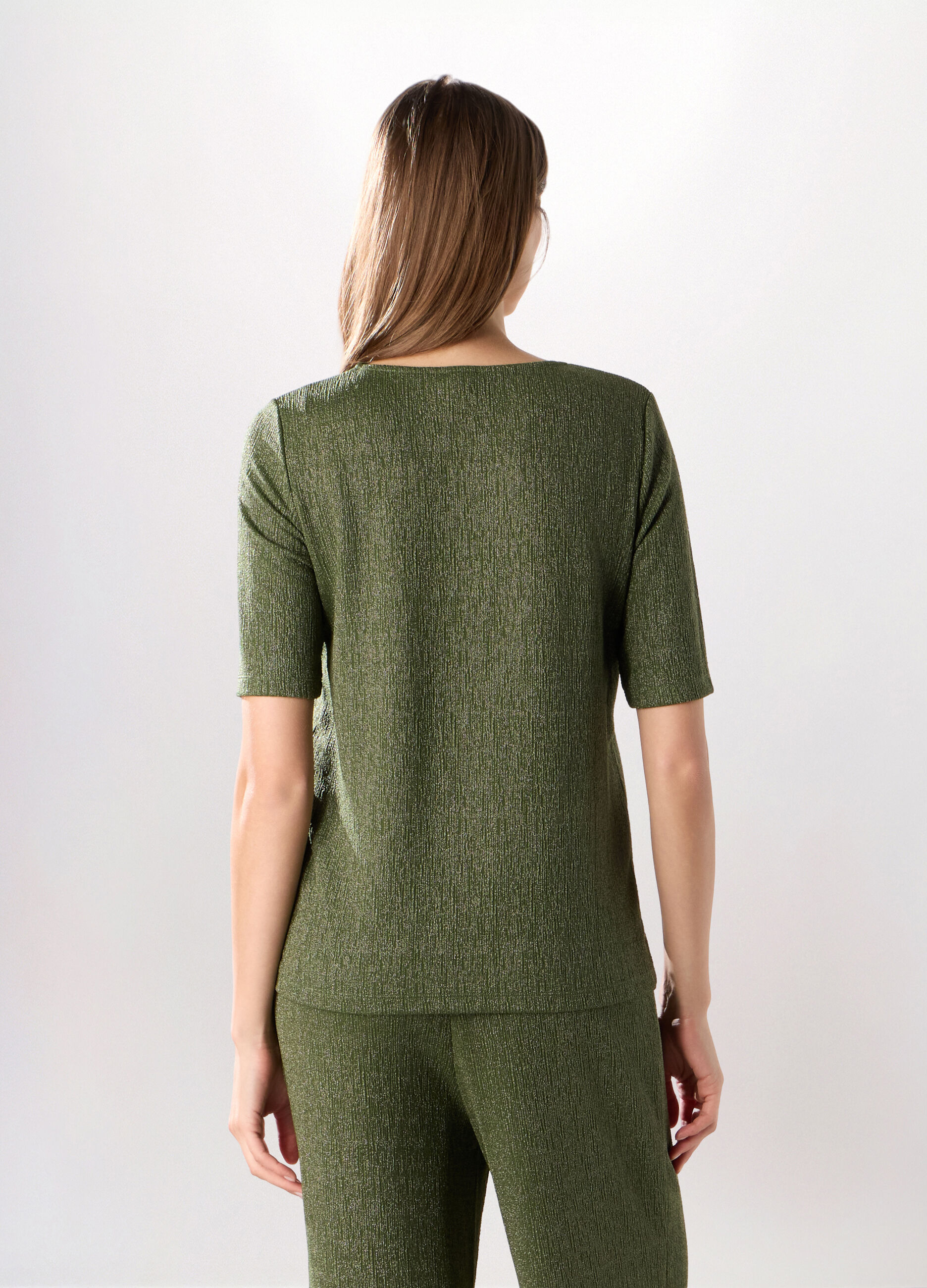 T-shirt crinkle a maniche corte e filo lurex donna_1