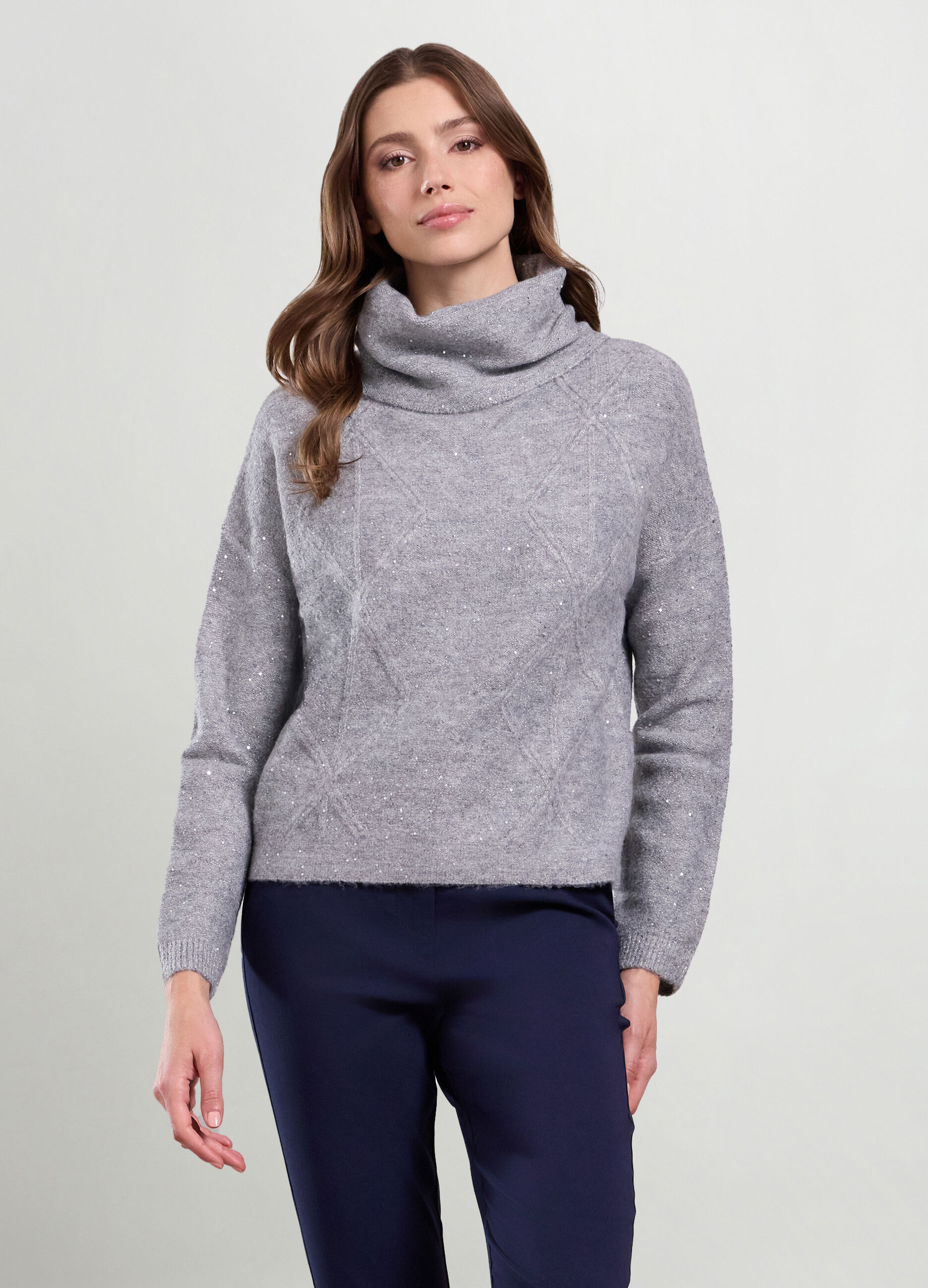 Tricot a collo alto con paillettes donna_0