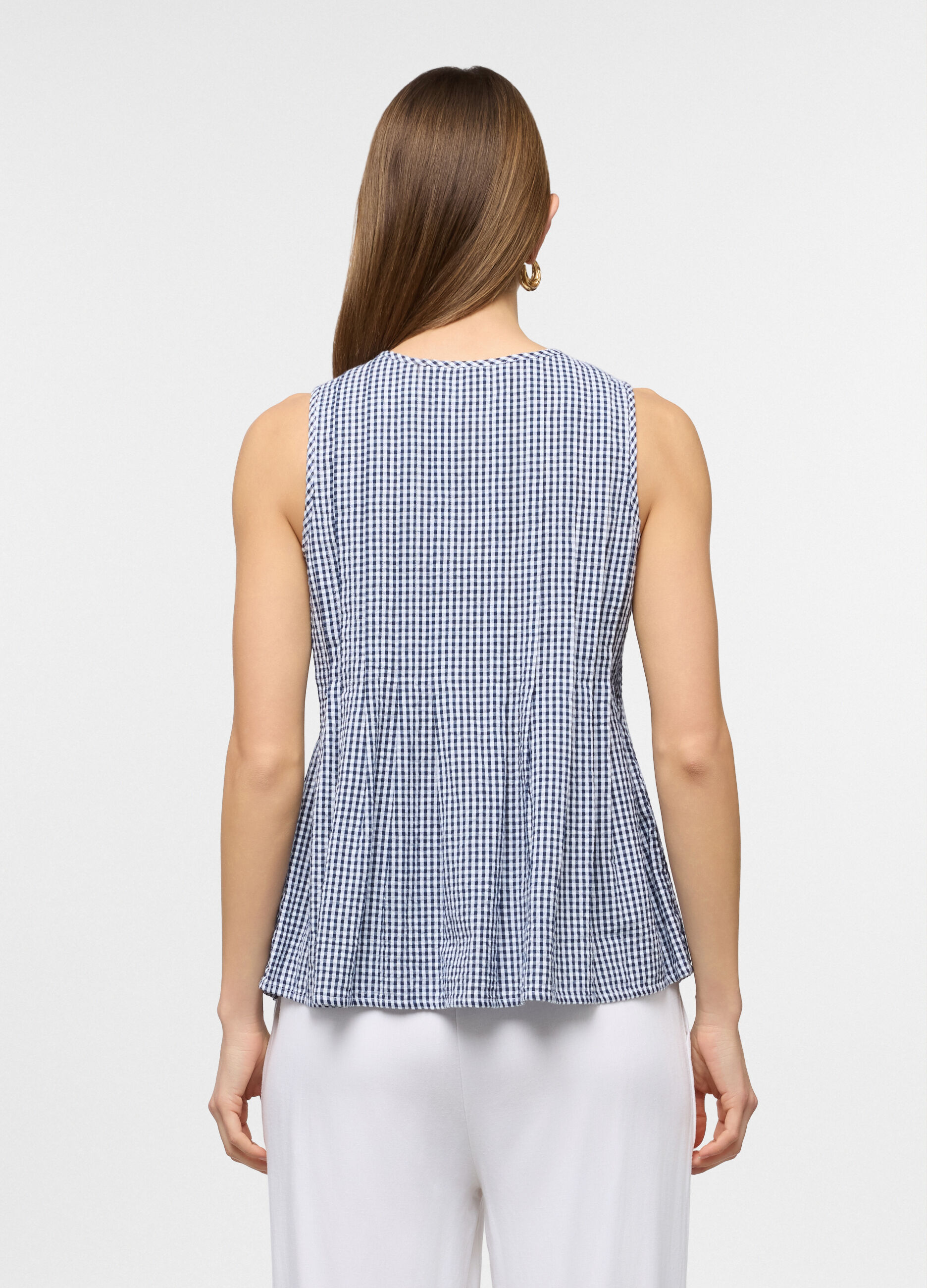 Top smanicato a girocollo in puro cotone donna_1