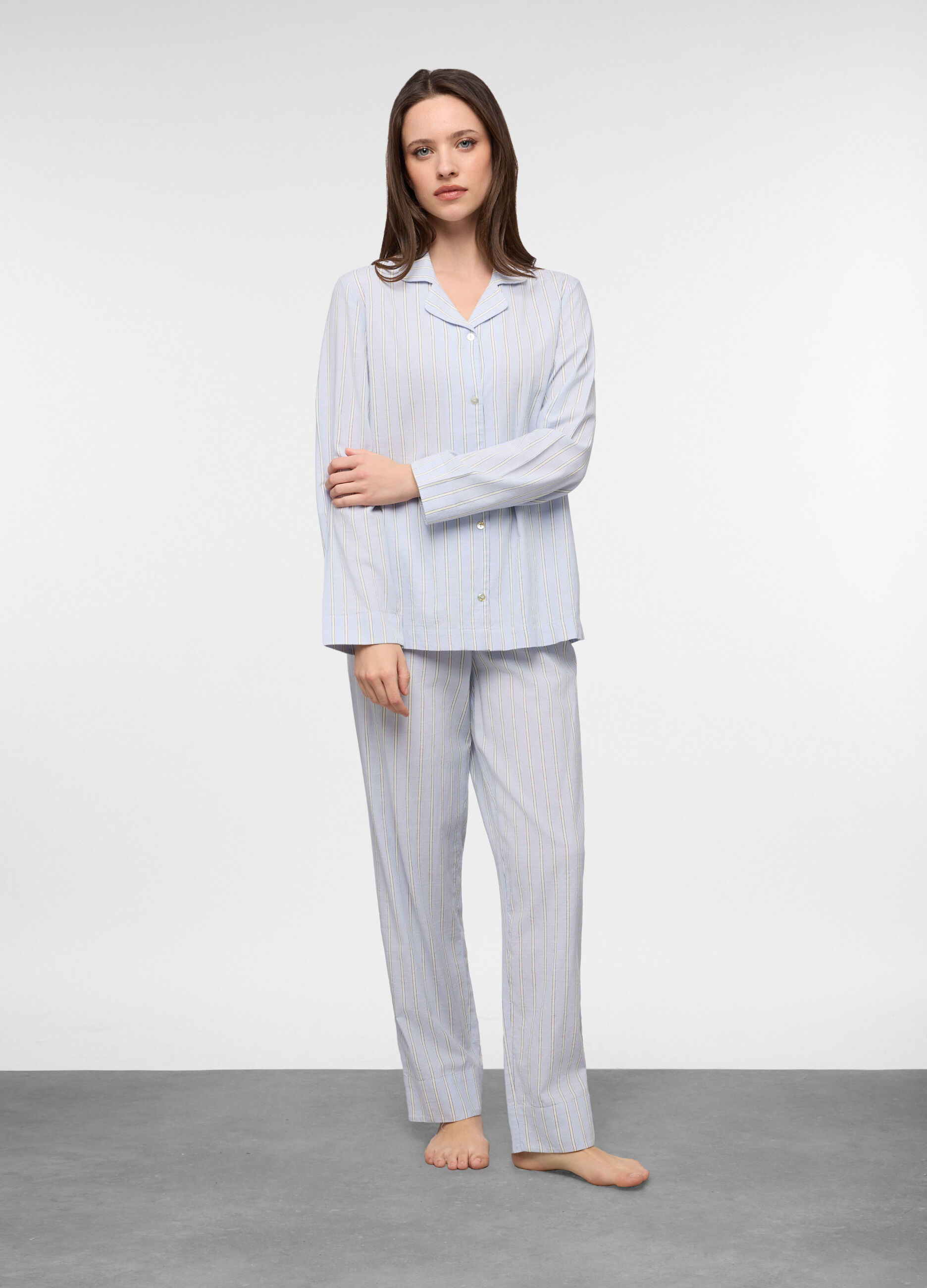 Set pigiama lungo in popeline misto cotone donna_0