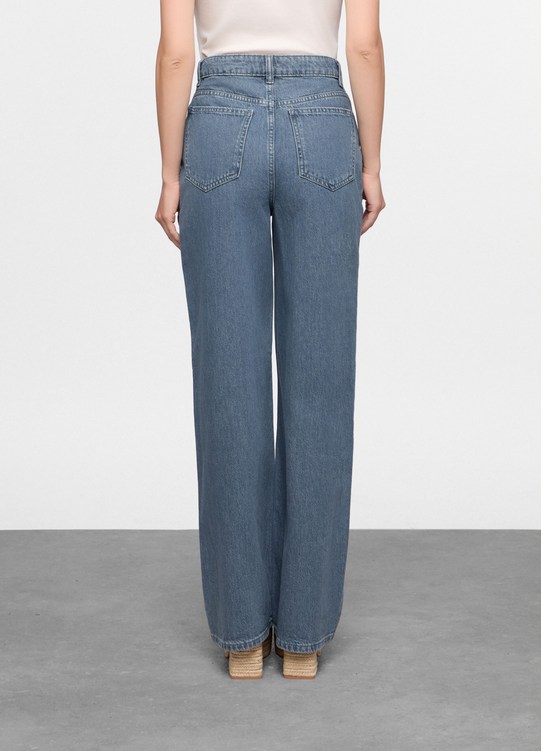 Pantaloni Wide Leg in denim di puro cotone donna_1