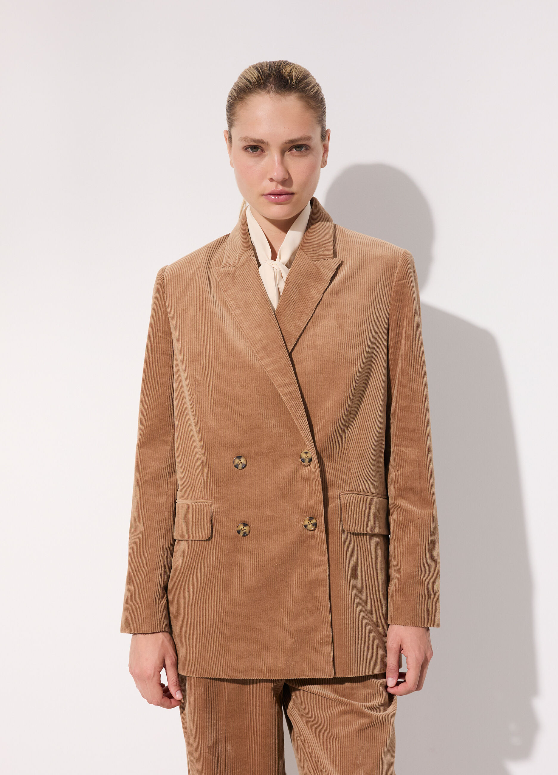 Blazer doppiopetto in velluto corduroy di puro cotone donna_1