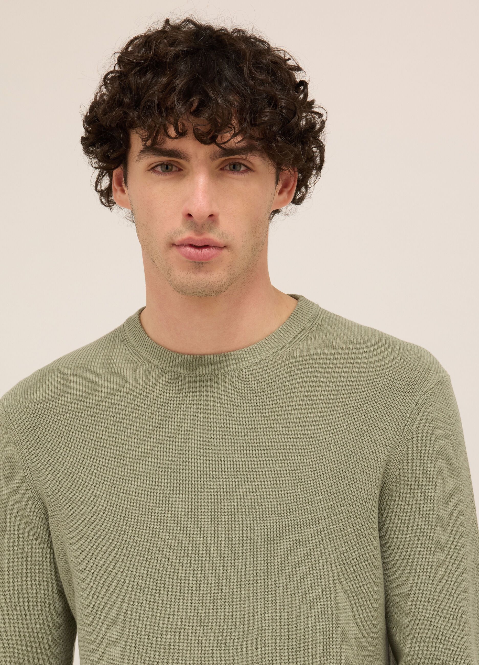 Maglione girocollo in cotone a maglia rasata uomo_2