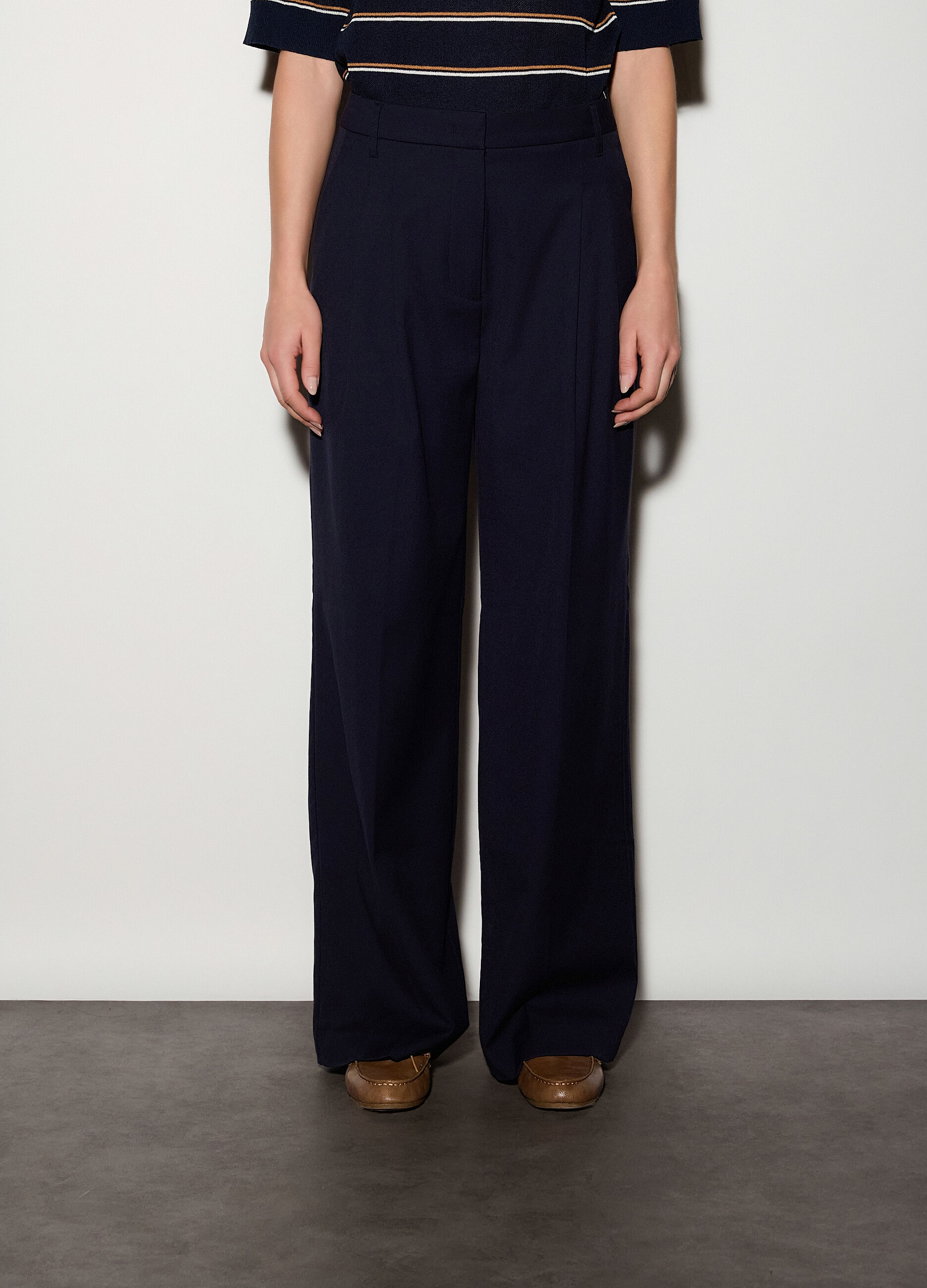 Pantaloni straight fit misto lana donna_1