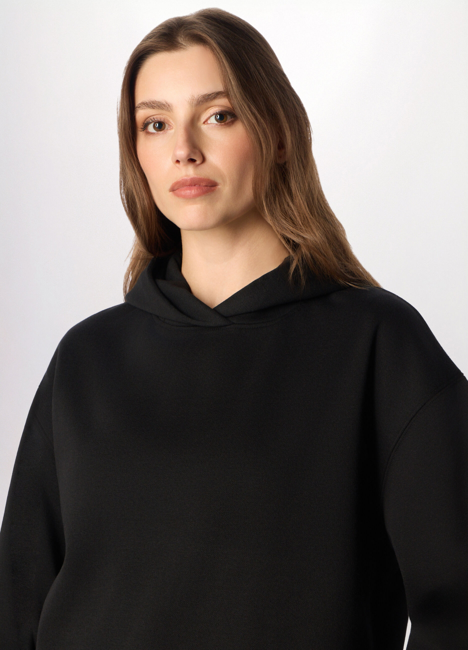 Felpa misto cotone con cappuccio donna_2