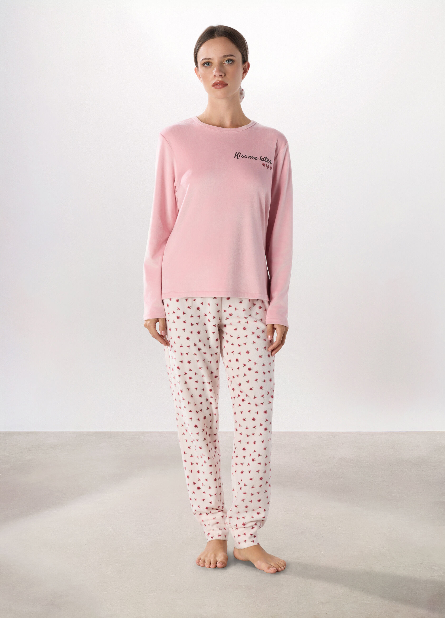 Set pigiama lungo in coral fleece donna_0