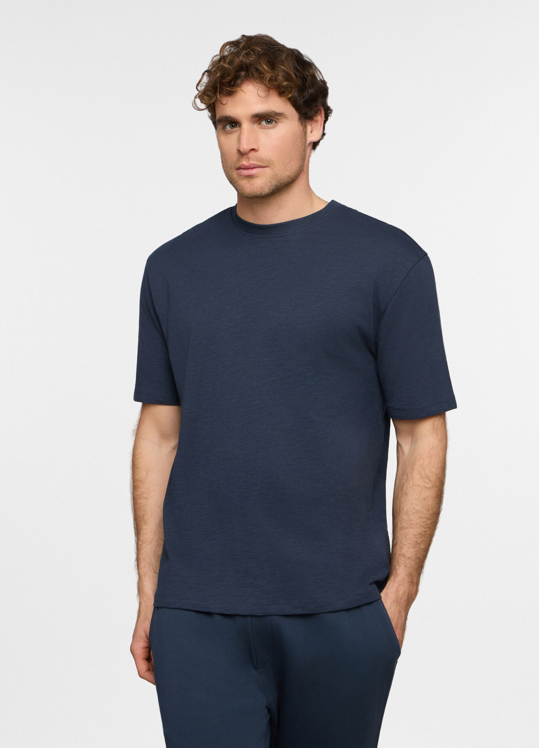 T-shirt girocollo in cotone fiammato uomo_0