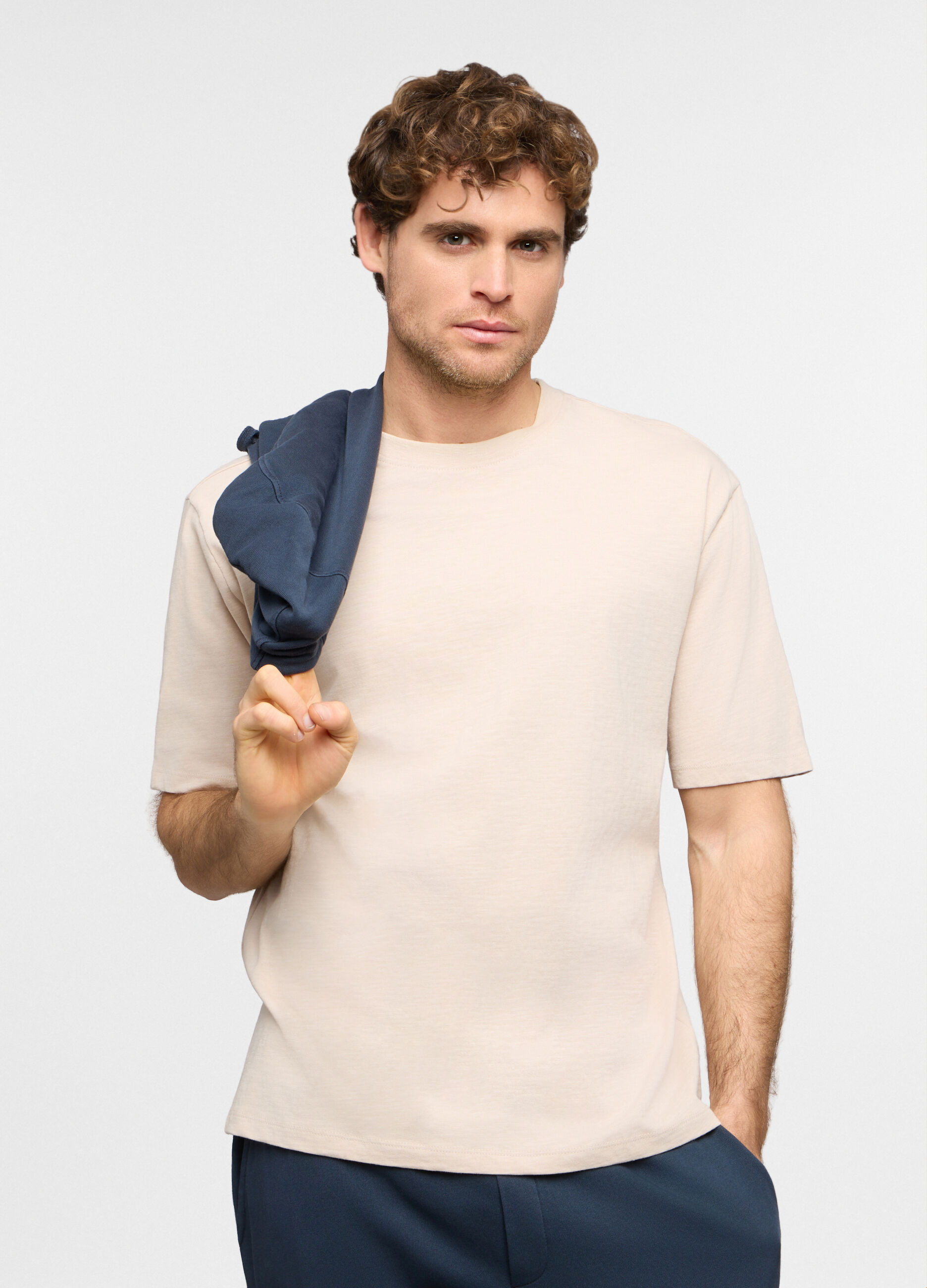 T-shirt girocollo in cotone fiammato uomo_0