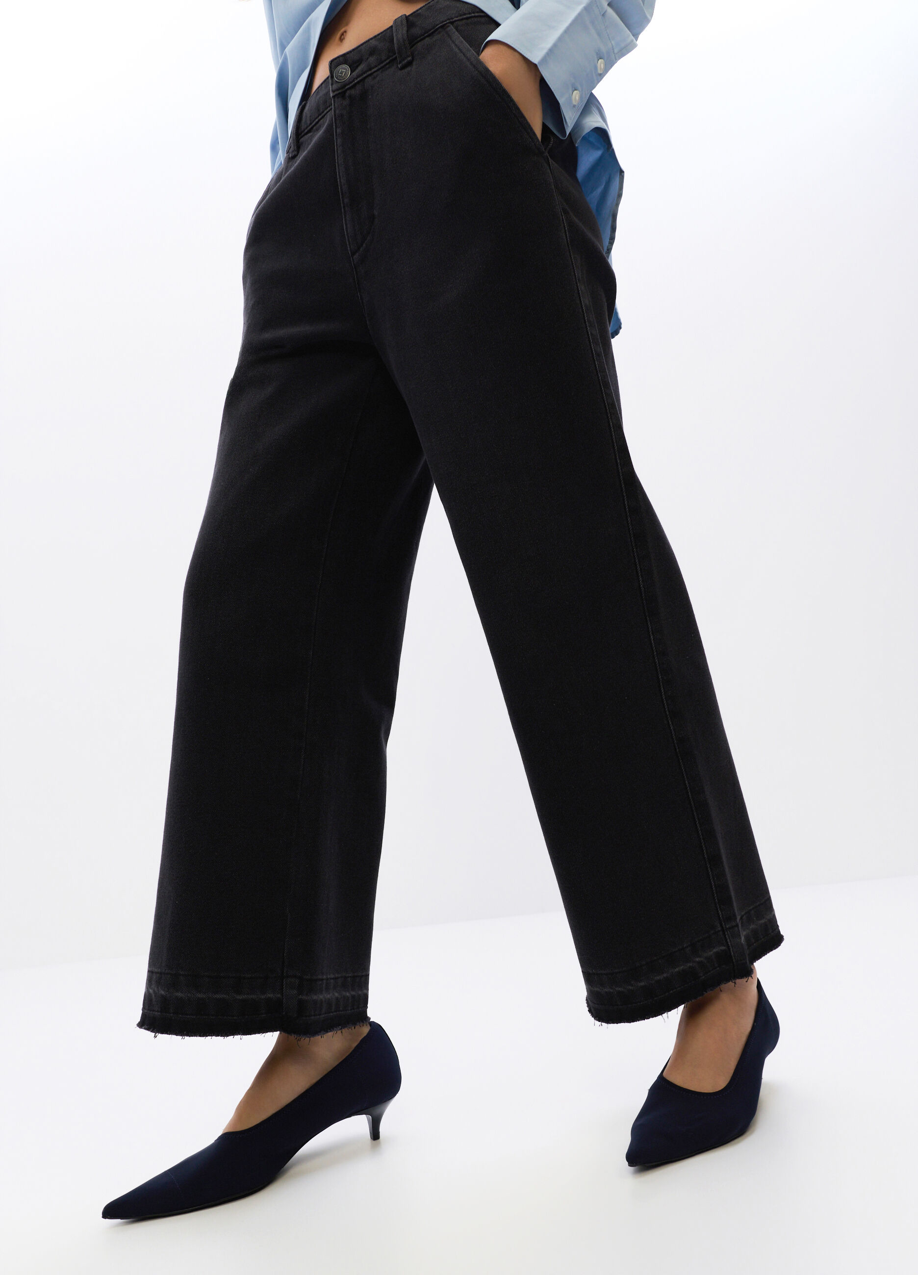 Pantaloni Culotte Fit in denim stretch misto cotone donna_2