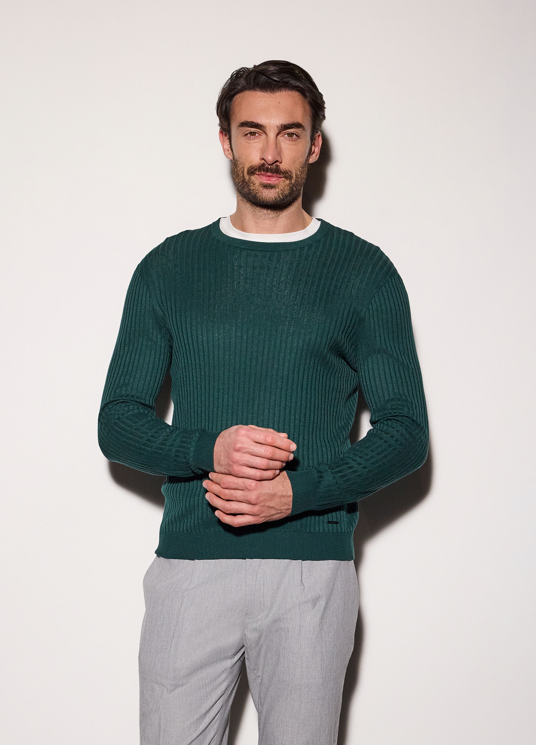 Maglione a costa piatta in cotone e modal uomo_0