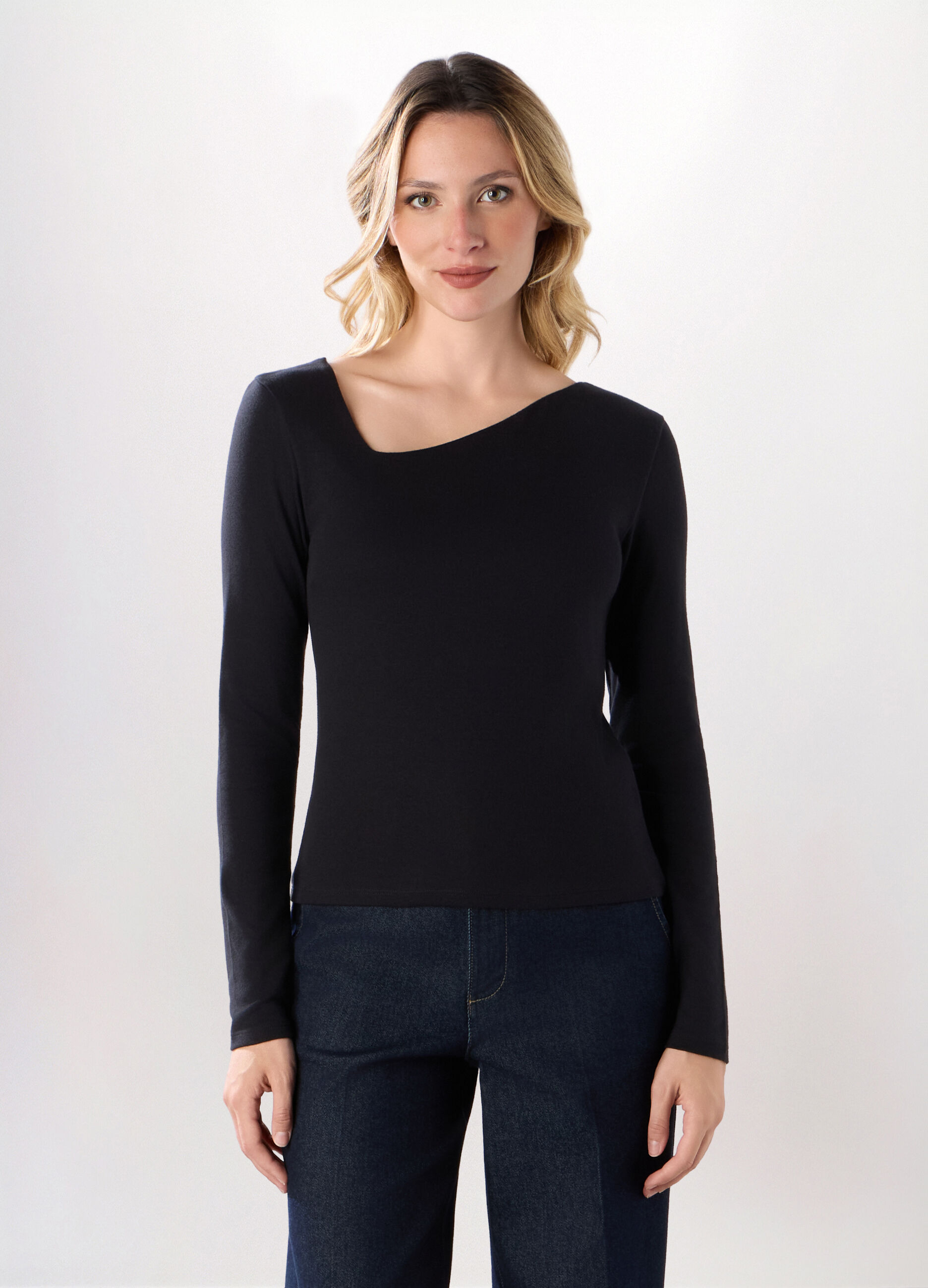 T-shirt in jersey di cotone stretch donna_0