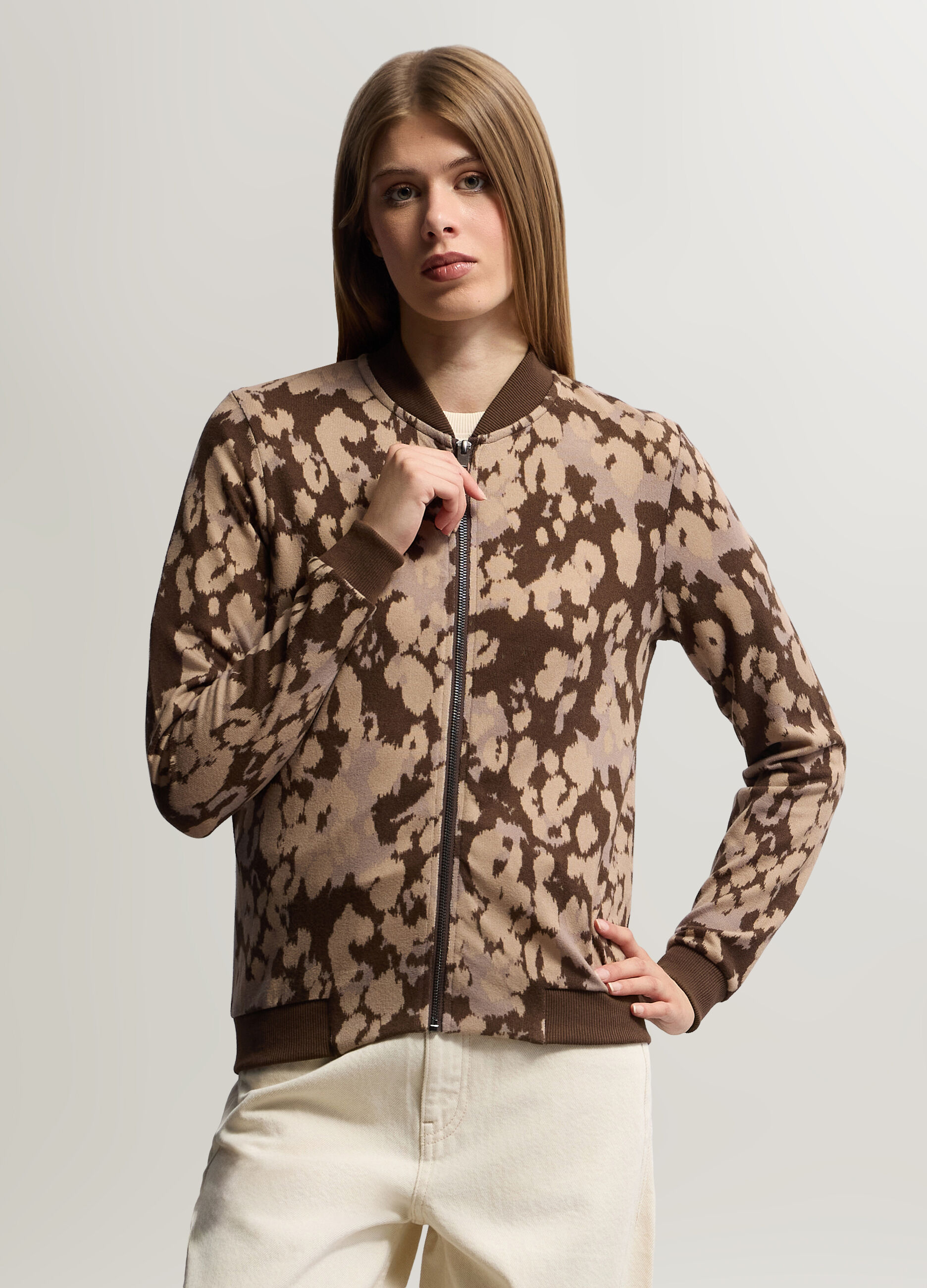 Cardigan in maglia rasata stretch full zip donna_0