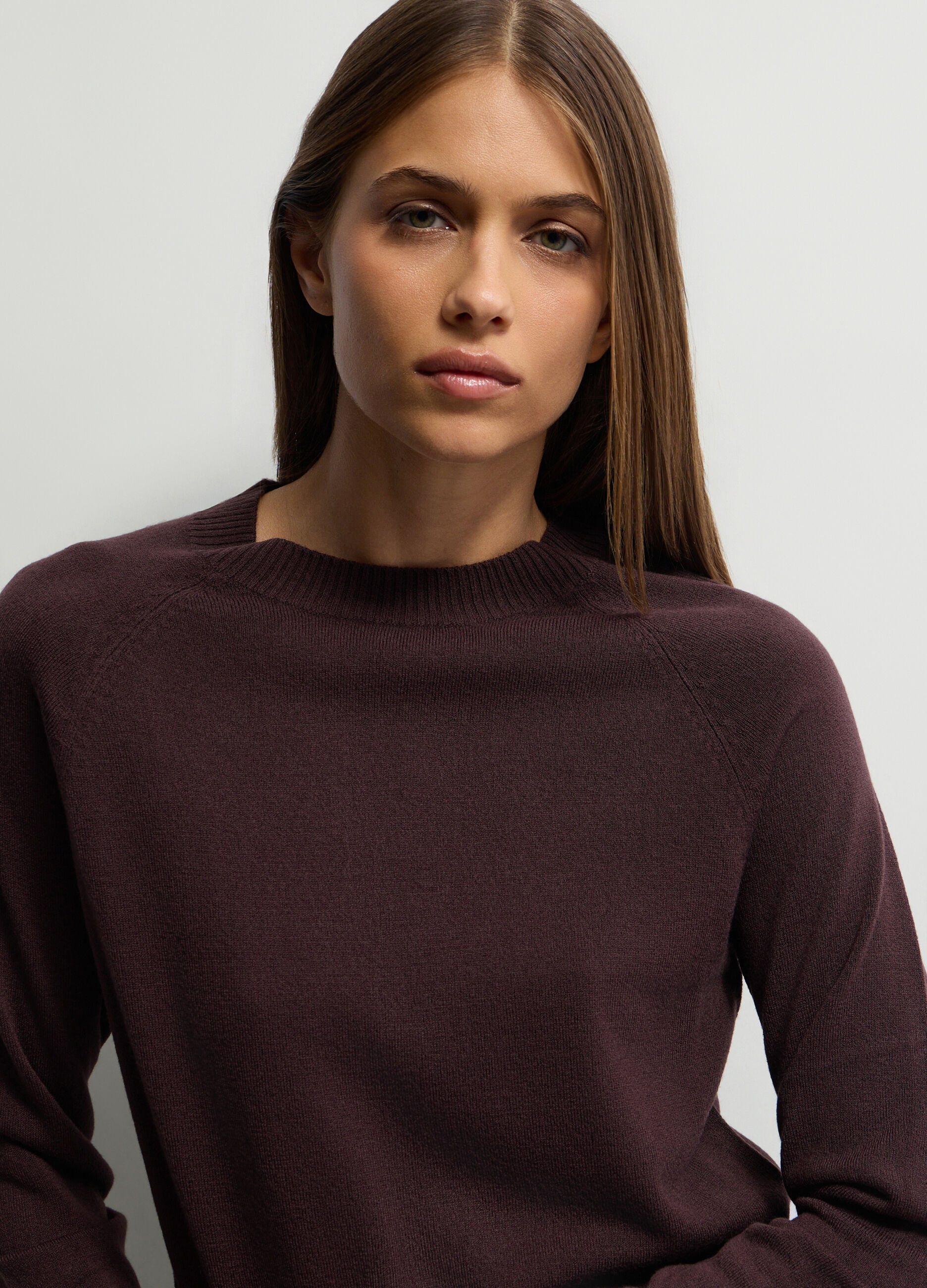 Pullover girocollo in maglia rasata donna_2