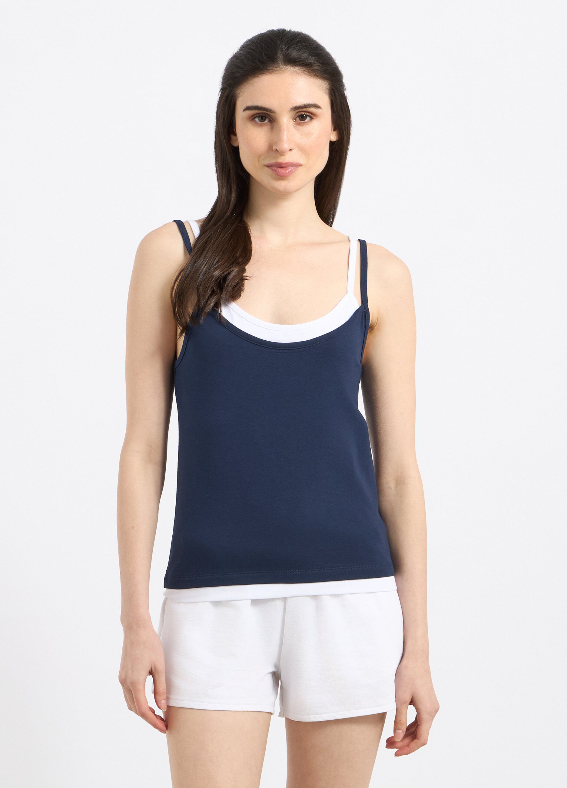 Top a canotta finto in due pezzi a contrasto donna