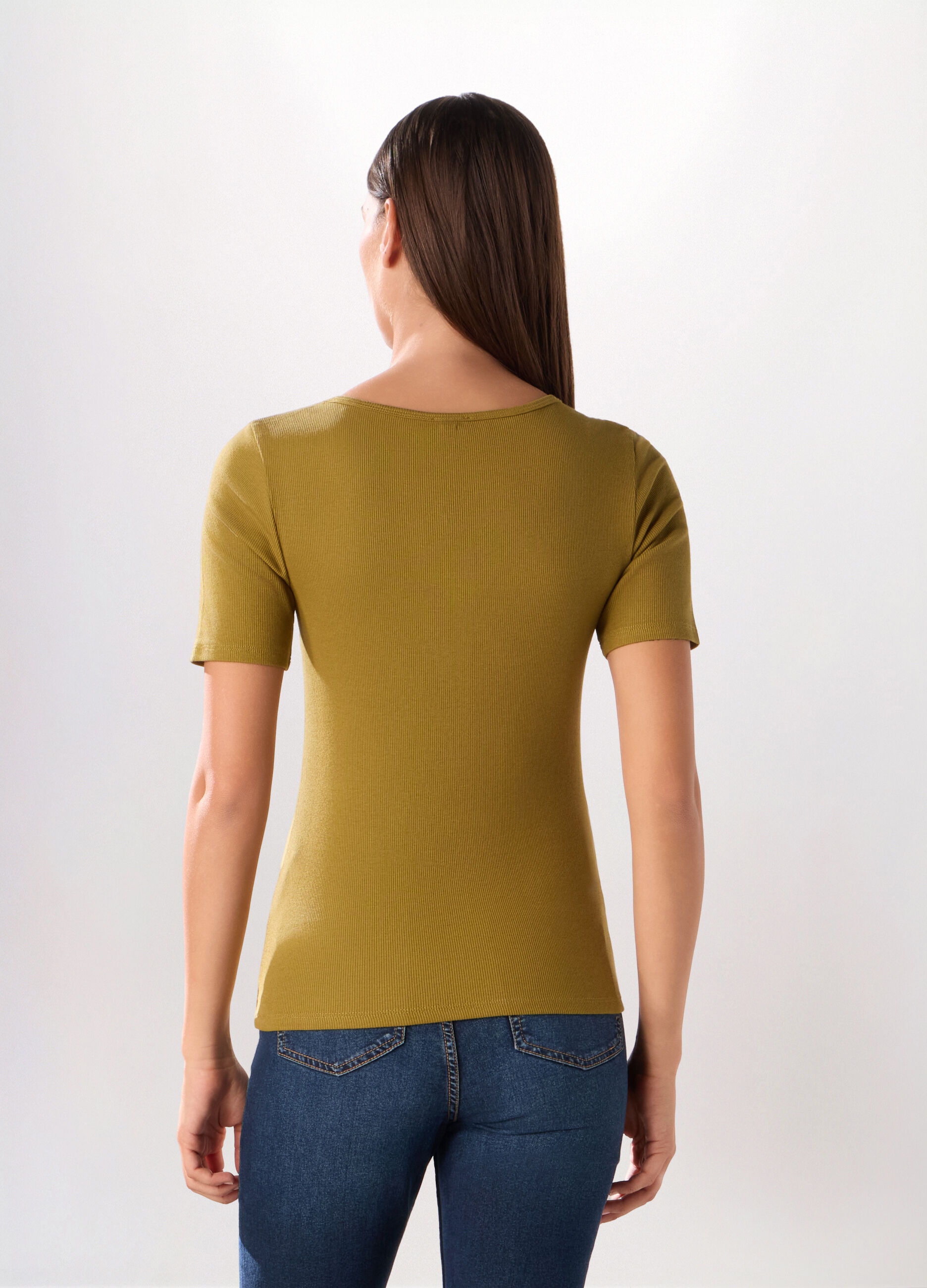 T-shirt in costina di cotone stretch donna_1