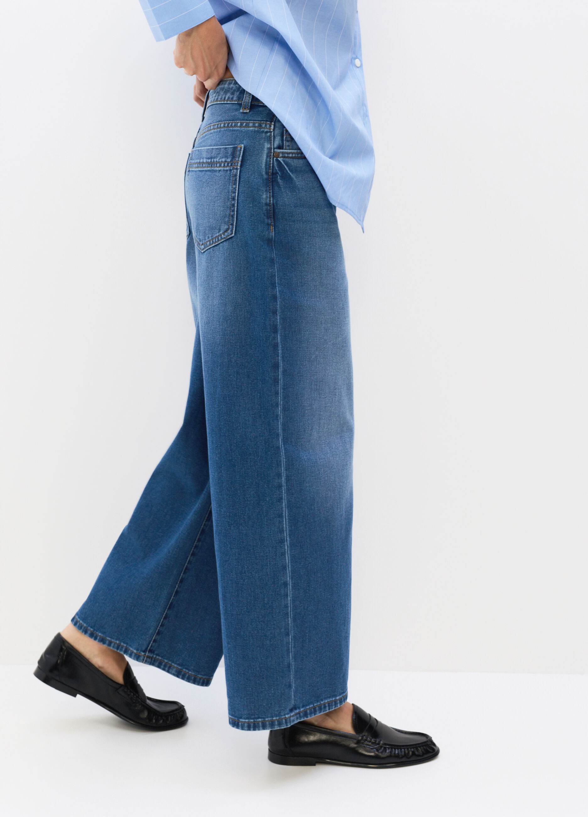 Pantaloni Culotte Fit in denim di puro cotone donna_2