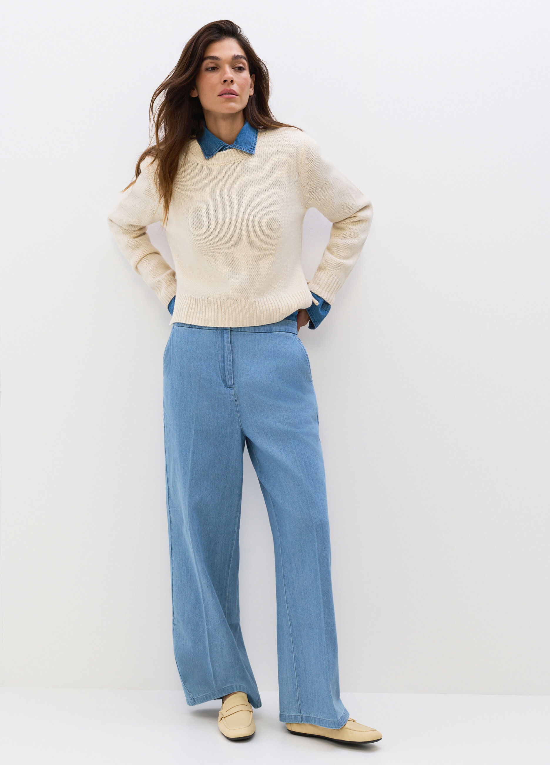 Pantaloni Relaxed Fit in denim di puro cotone donna_0