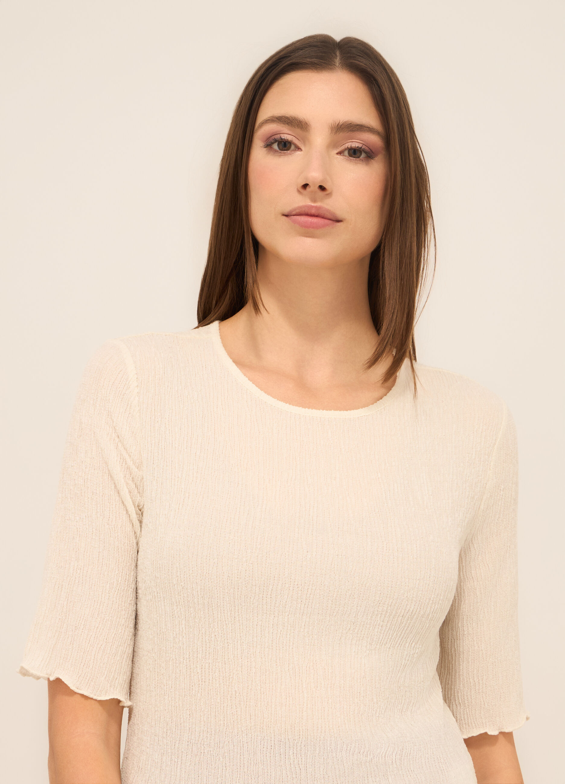 T-shirt misto viscosa crinkle donna_2