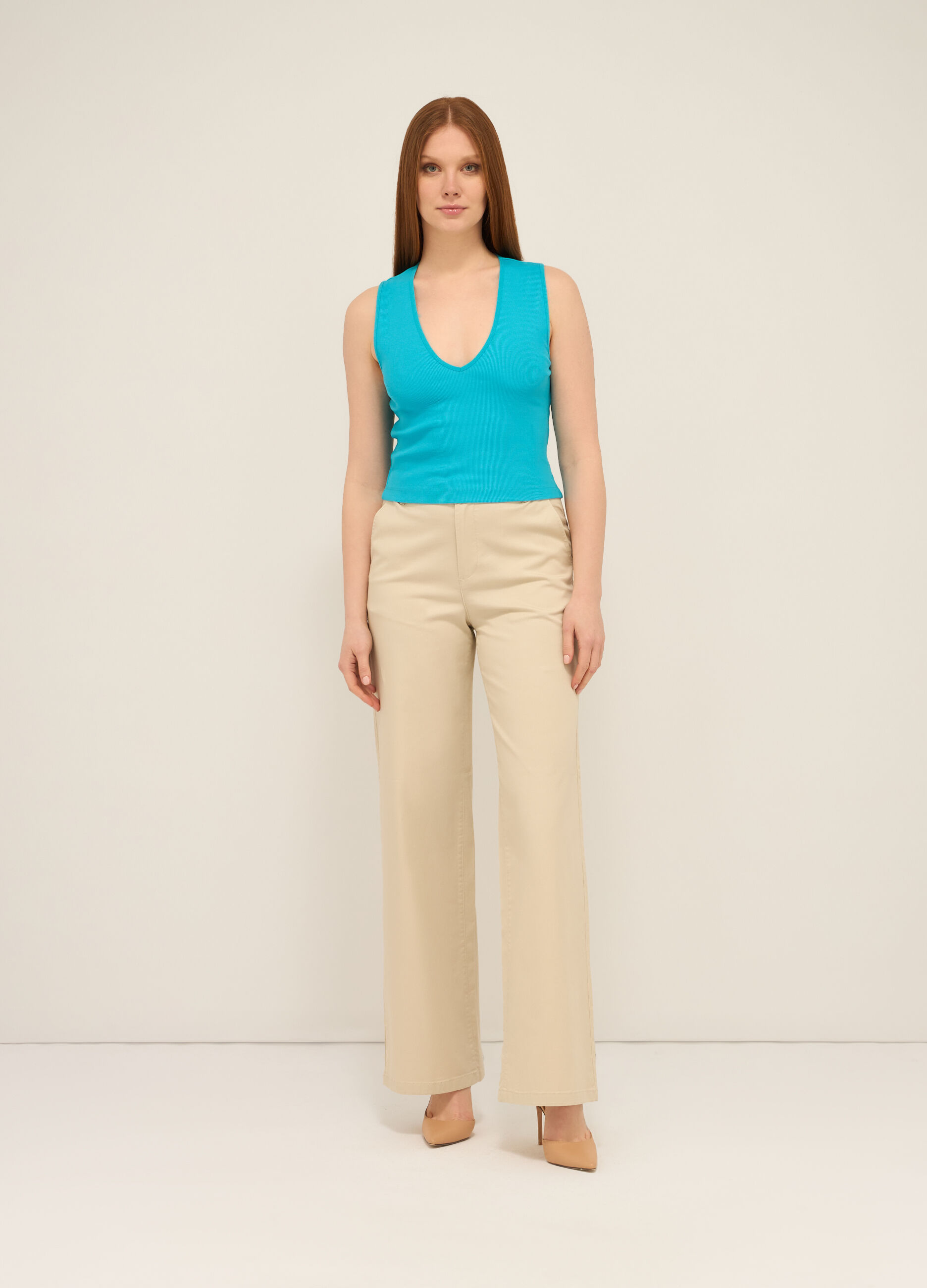 Pantaloni in cotone stretch donna_0
