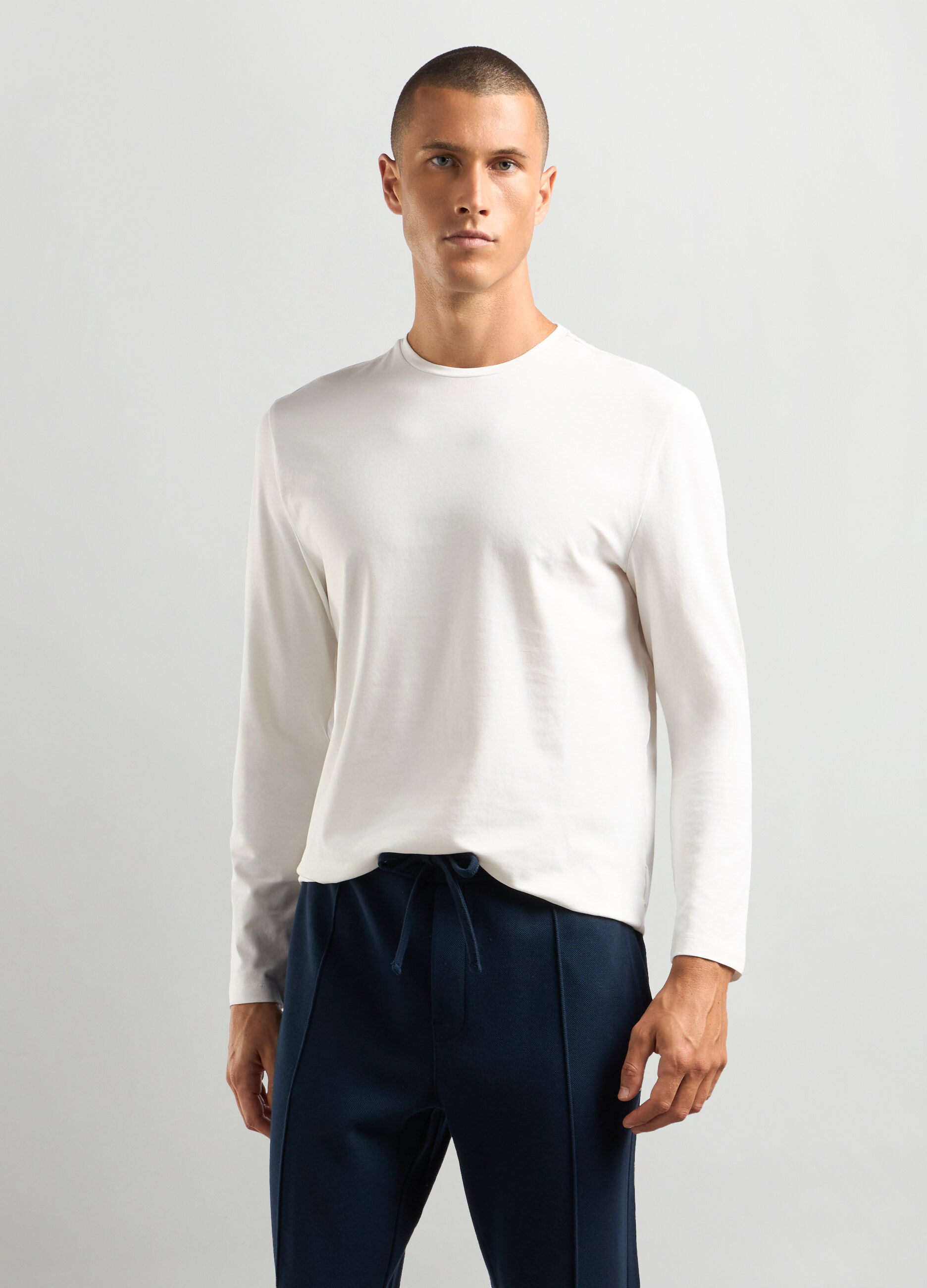 T-shirt a manica lunga in cotone stretch uomo_0
