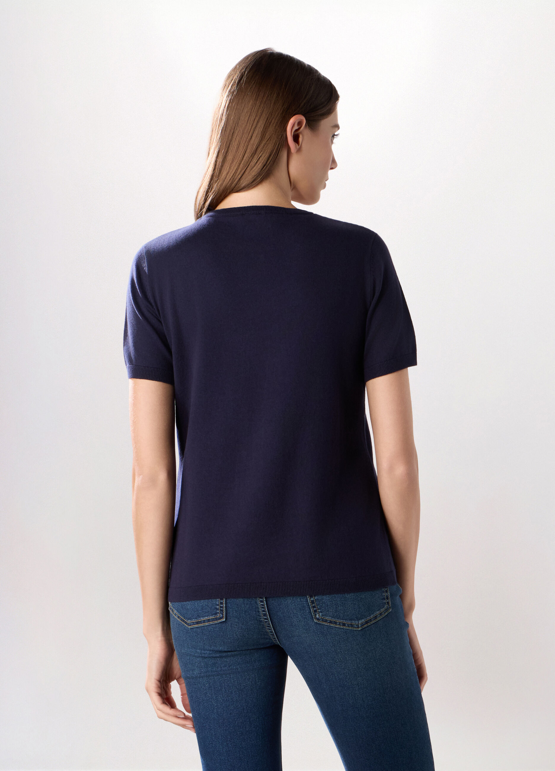 Tricot a maniche corte in misto cotone donna_1