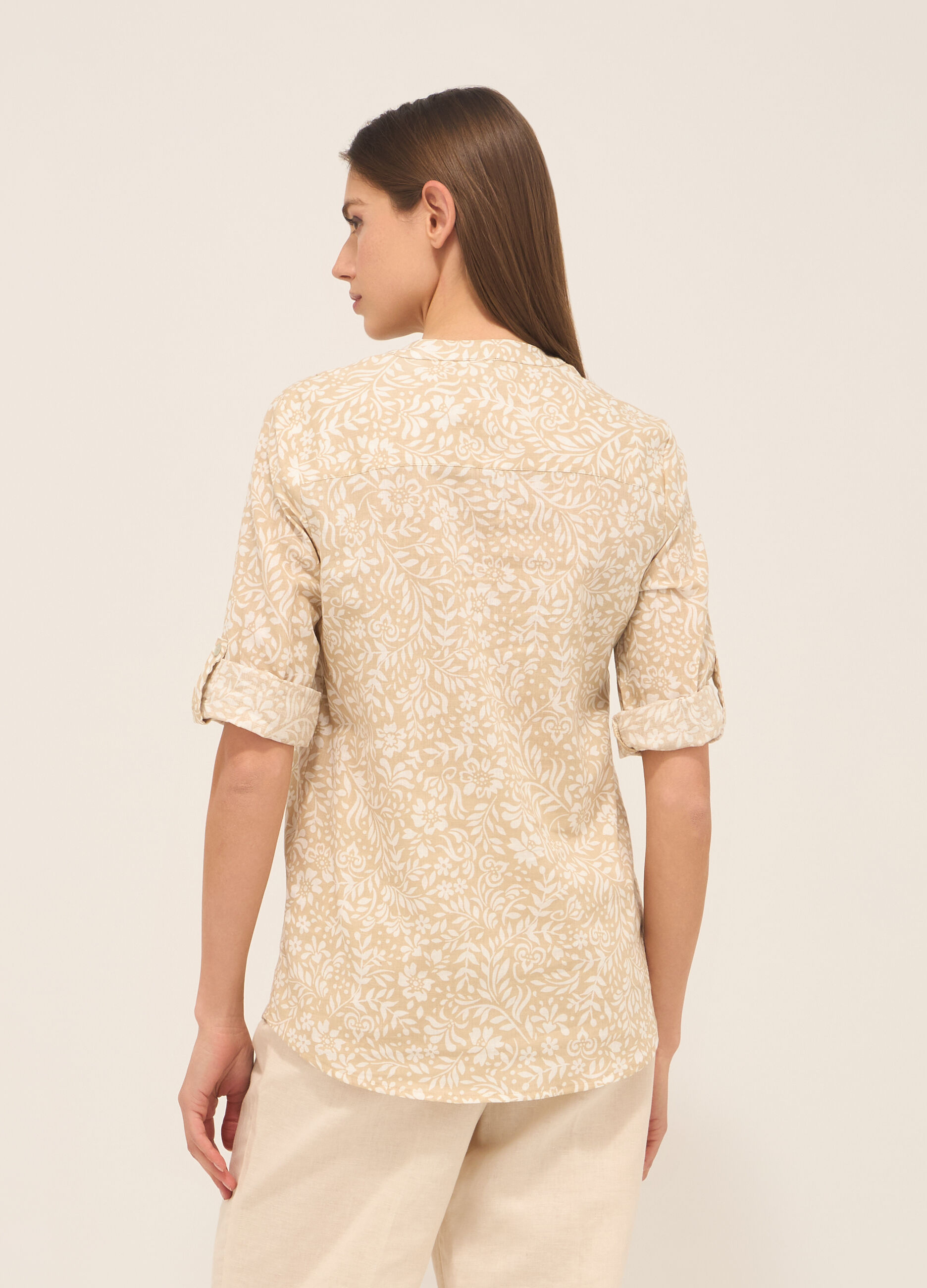 Camicia misto lino con stampa donna_1