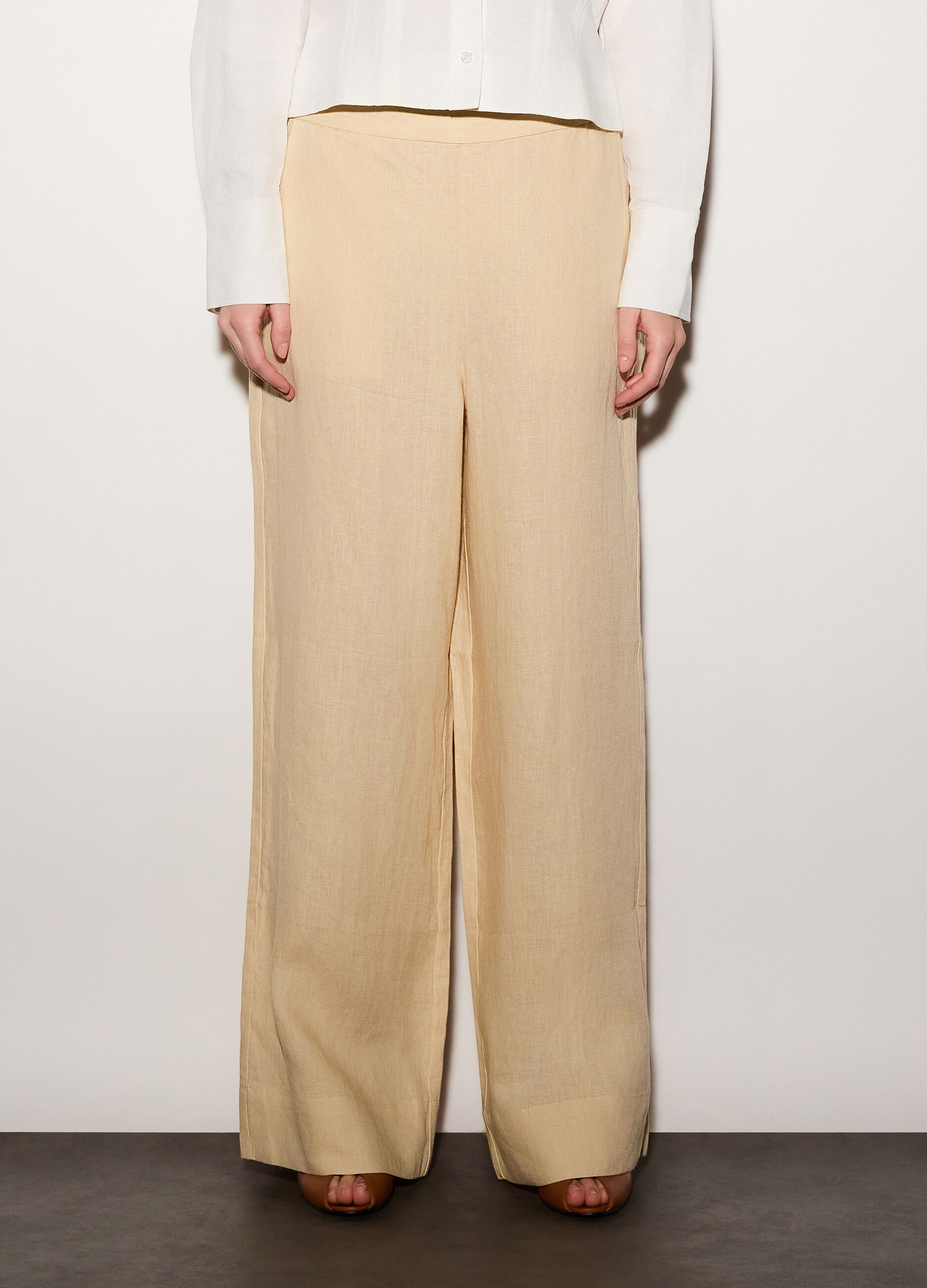 Pantaloni wide leg in puro lino donna_1