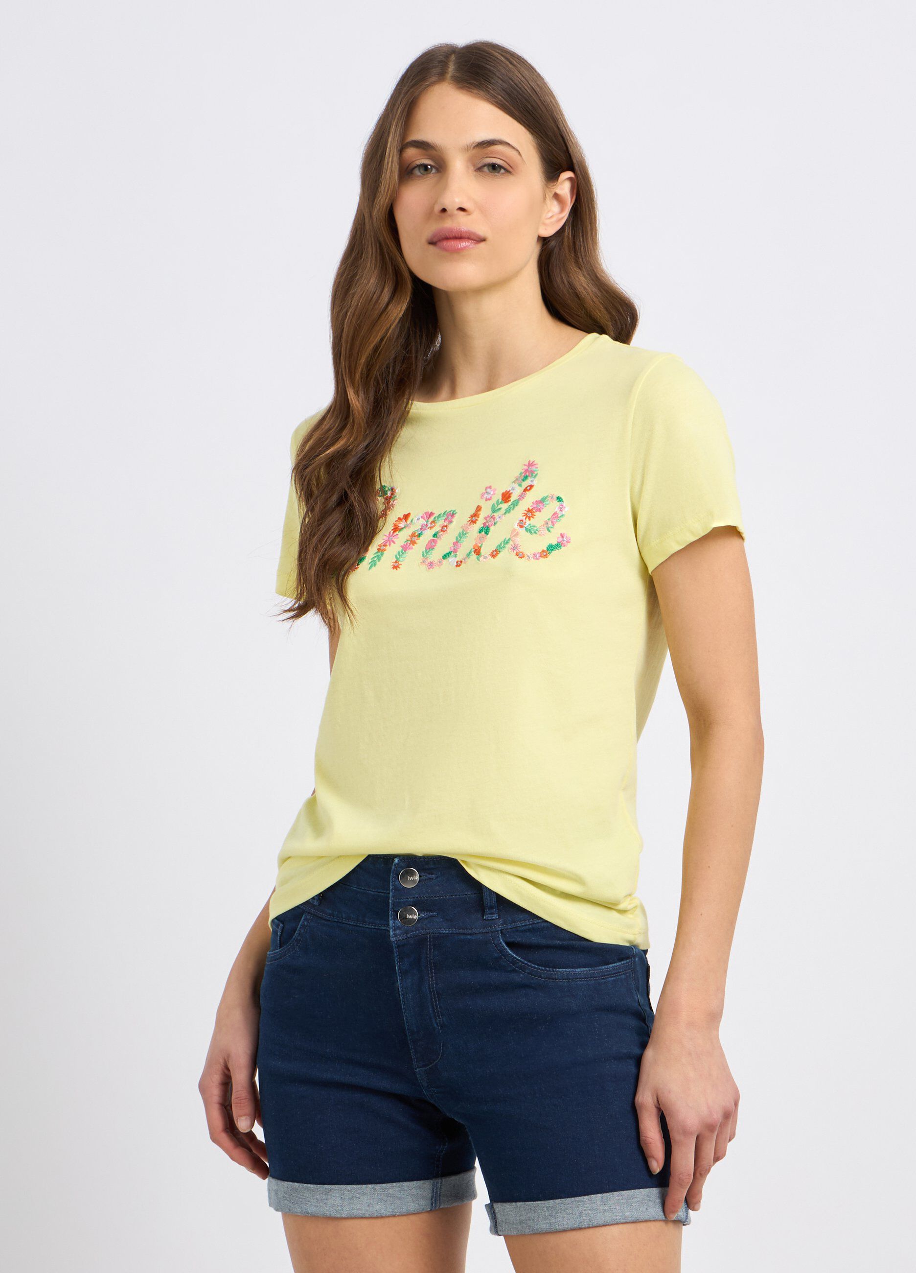 T-shirt in puro cotone con ricamo donna_0
