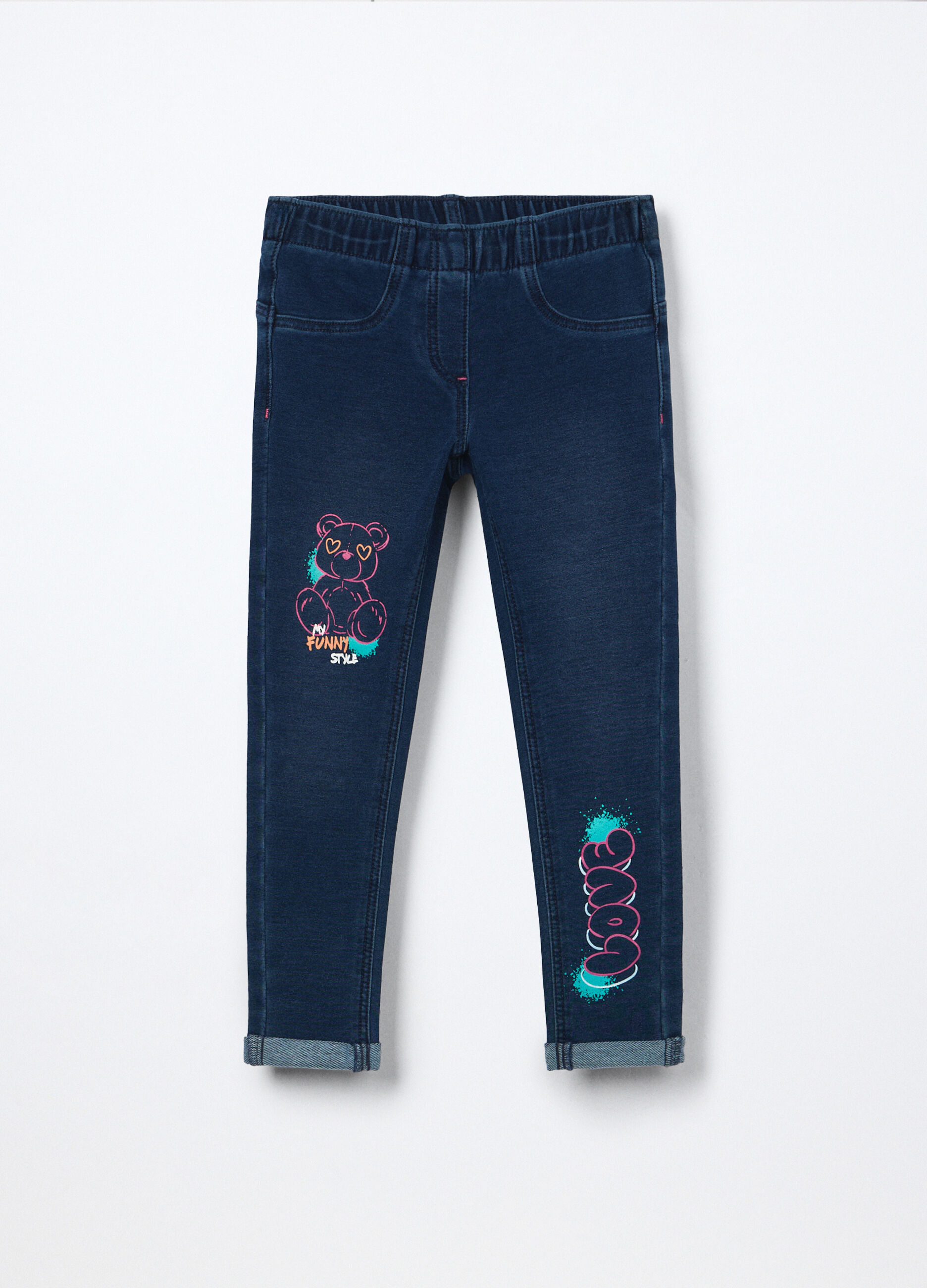 Jeggings in french terry denim misto cotone bambina_0