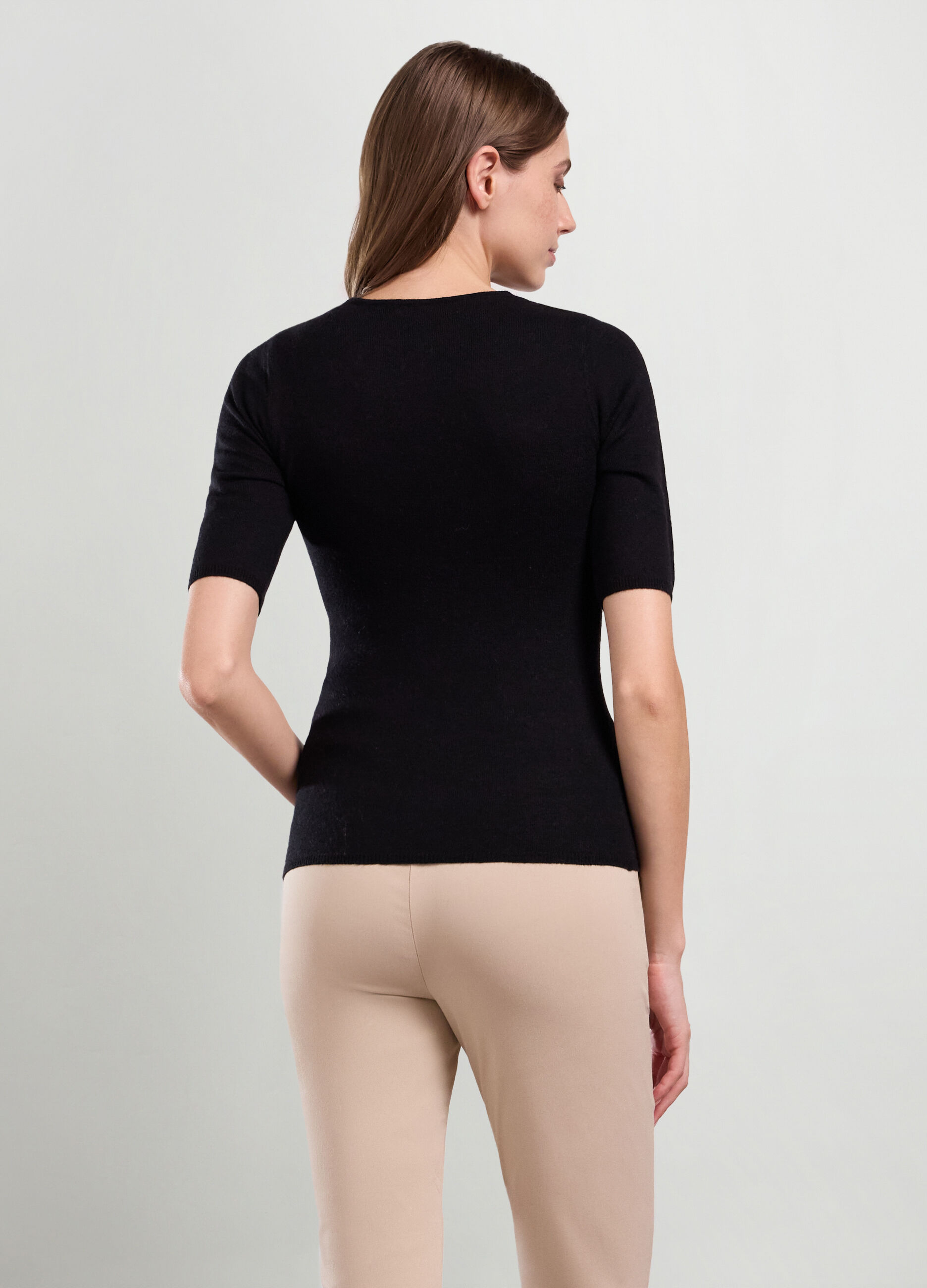 T-shirt in costina misto lana donna_0