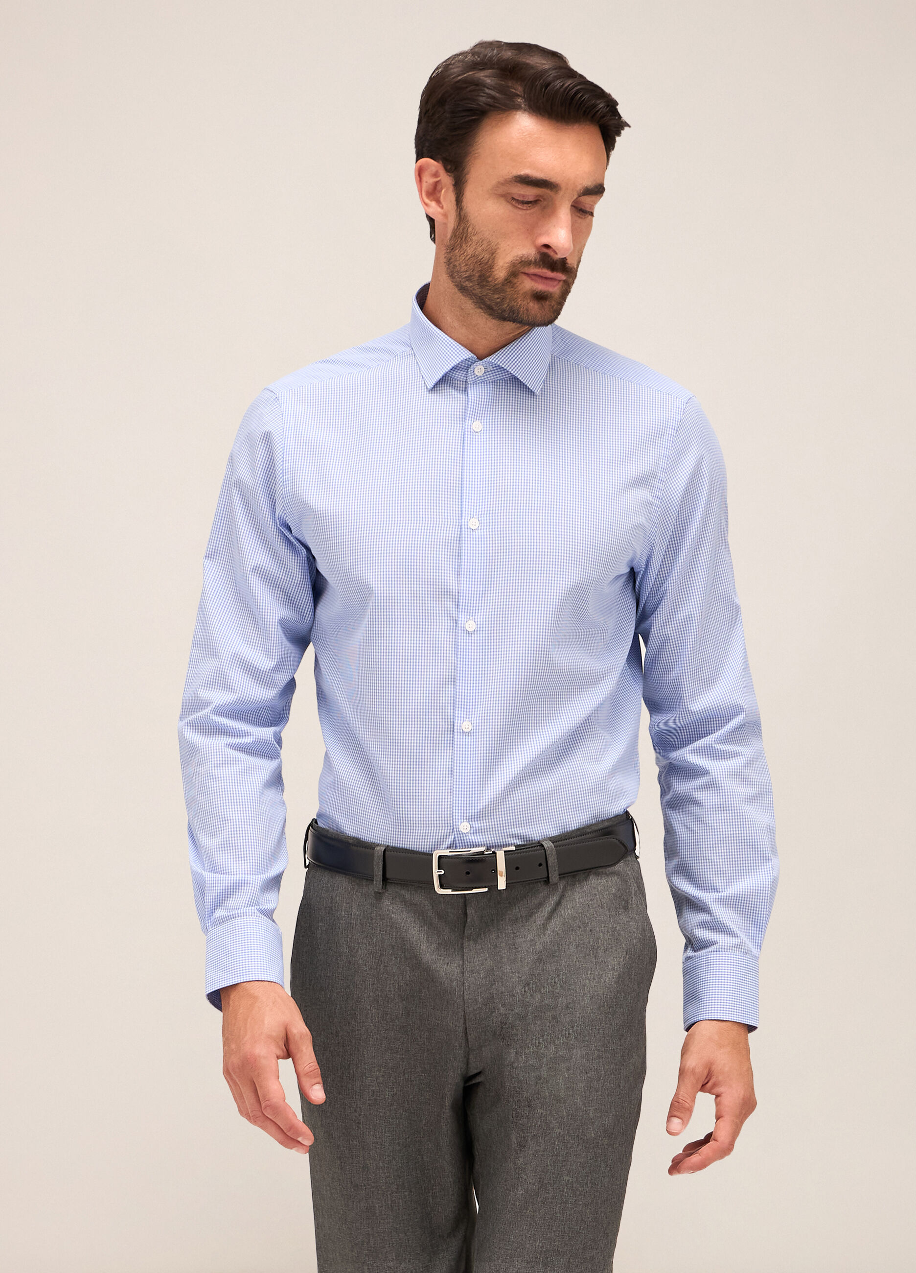 Camicia slim fit colletto classico in misto cotone uomo_0