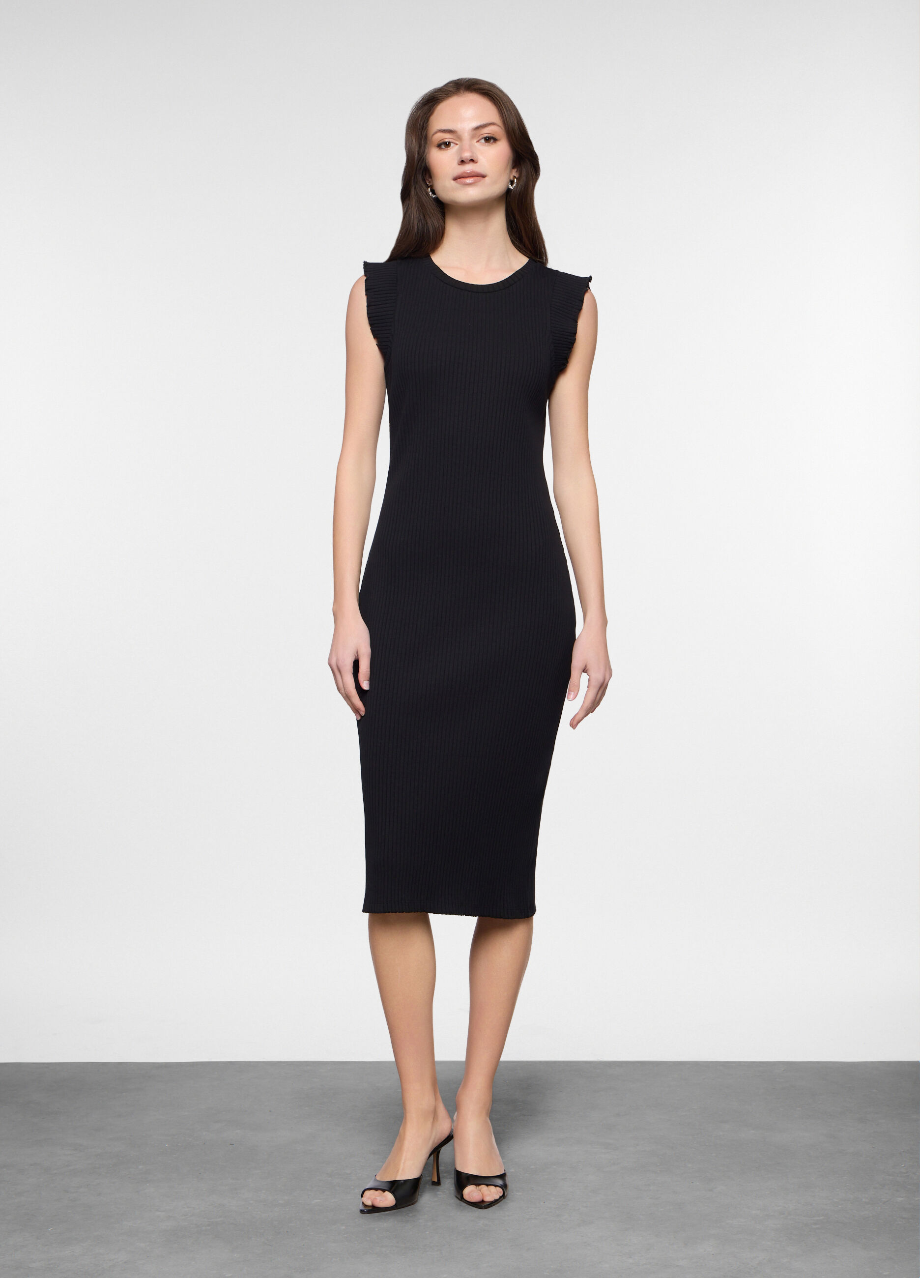 Abito lungo fitted in costina di cotone stretch donna_0