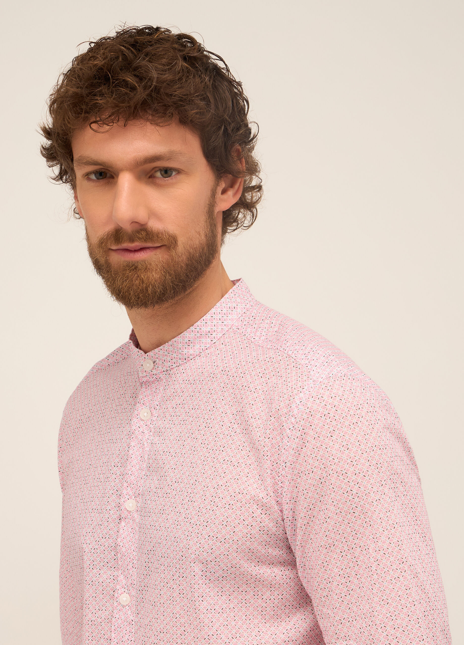 Camicia con collo alla coreana in cotone a fiore_2