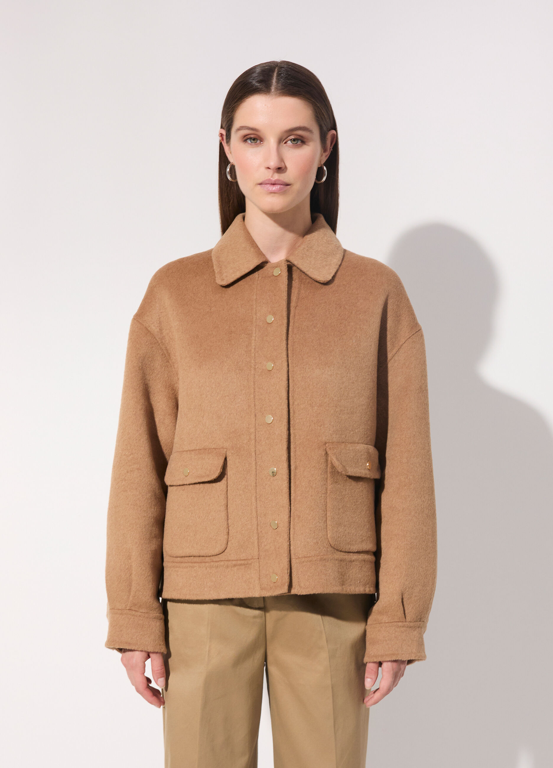 Shacket effetto cammello in misto lana donna_1