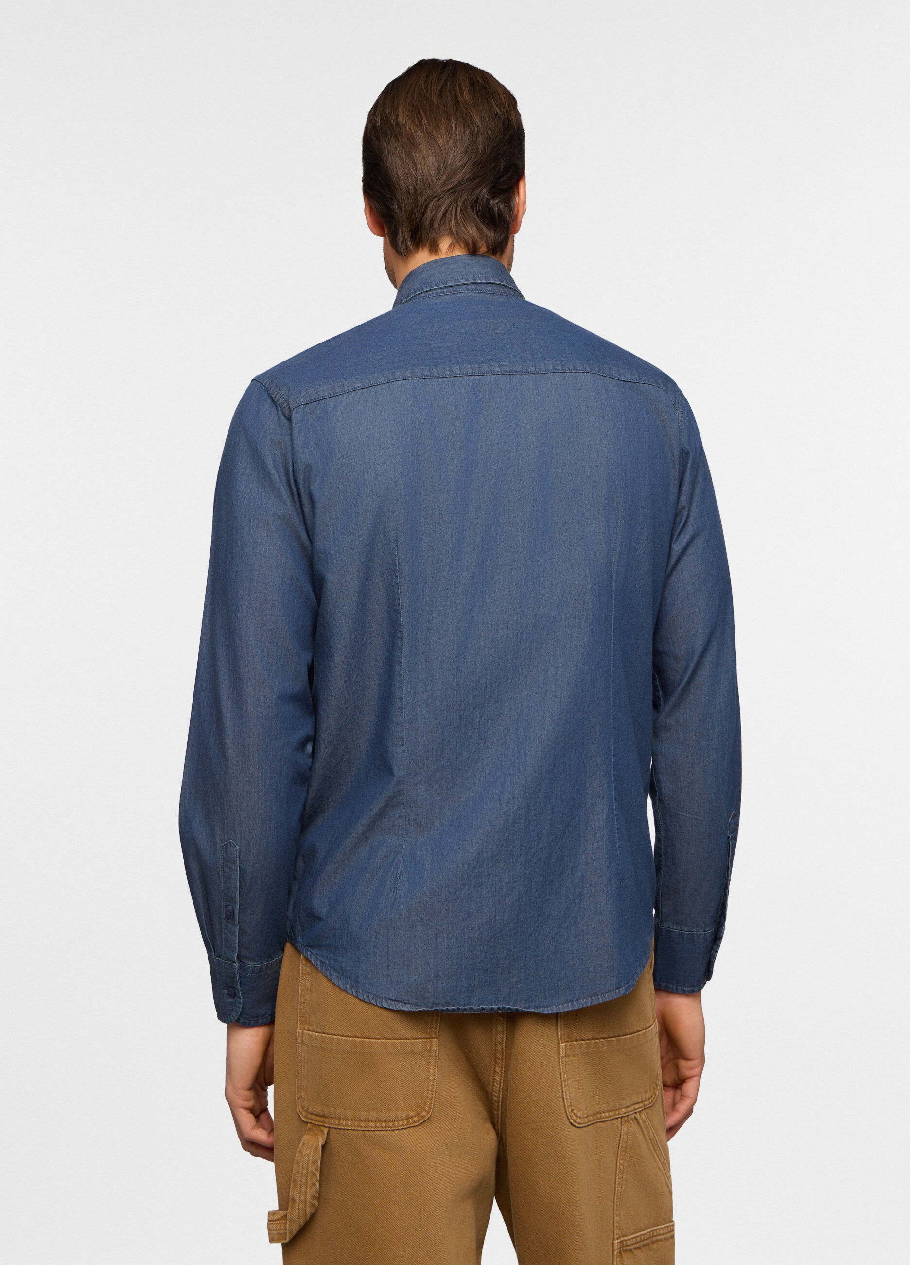 Camicia regular fit in chambray di cotone uomo_1