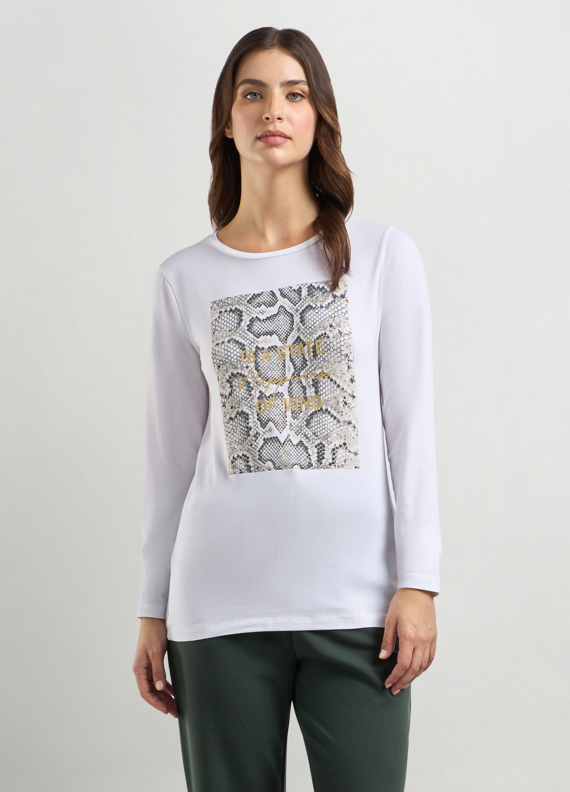 T-shirt in cotone stretch a maniche lunghe donna_0