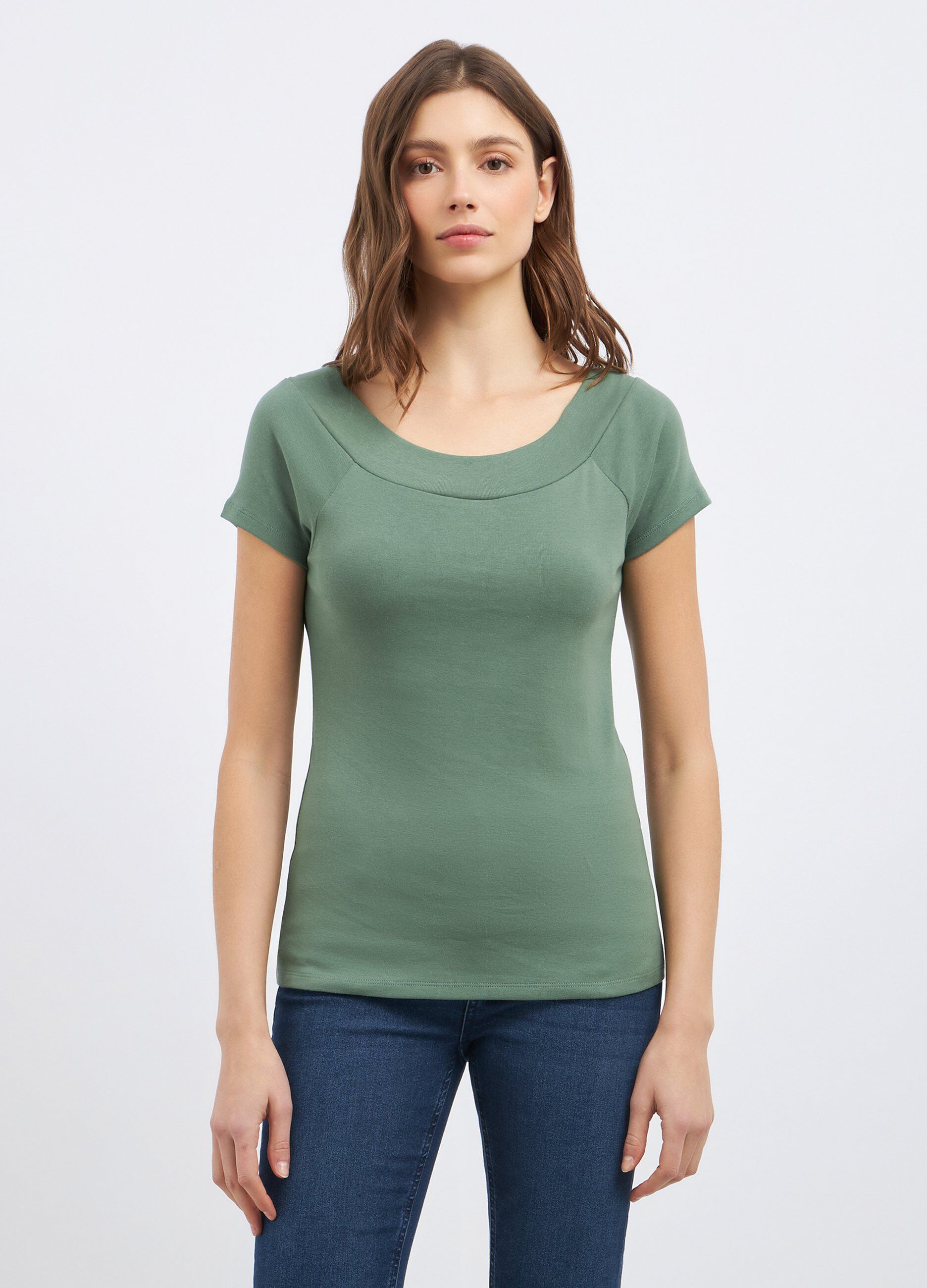 T-shirt in puro cotone con scollo a barchetta donna_0