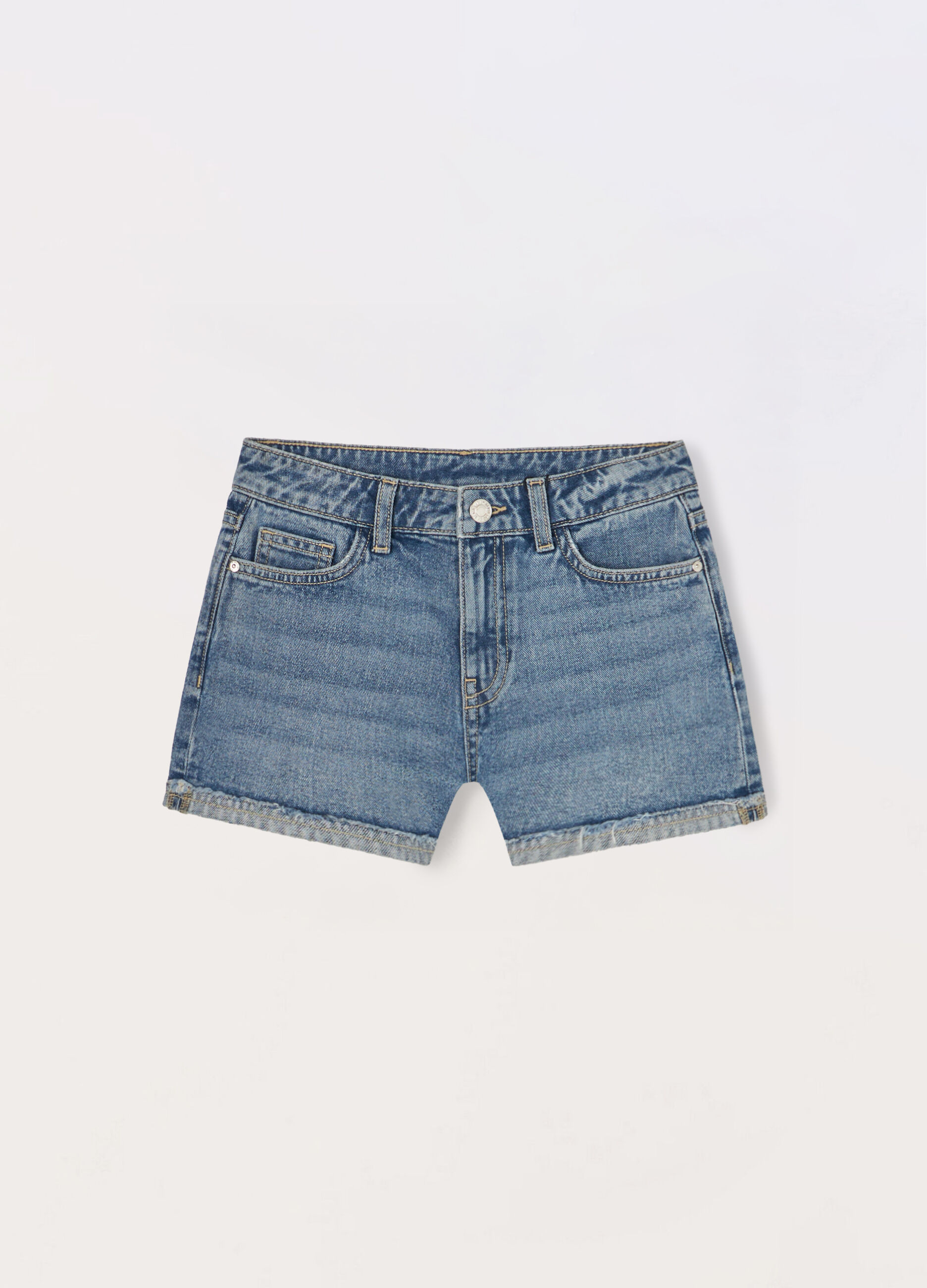 Shorts in denim di puro cotone ragazza_0