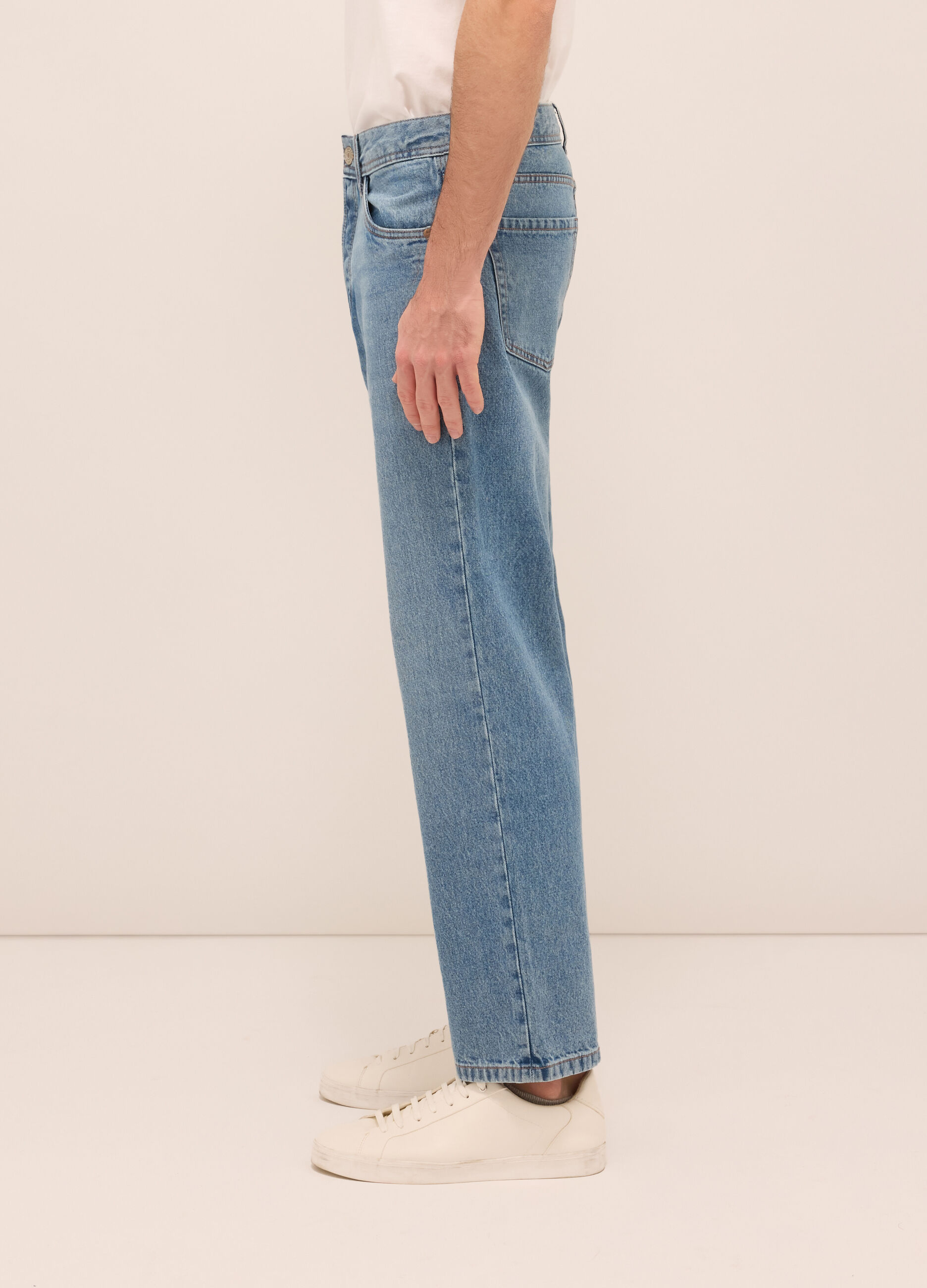 Jeans 5 tasche baggy fit in denim di cotone uomo_2
