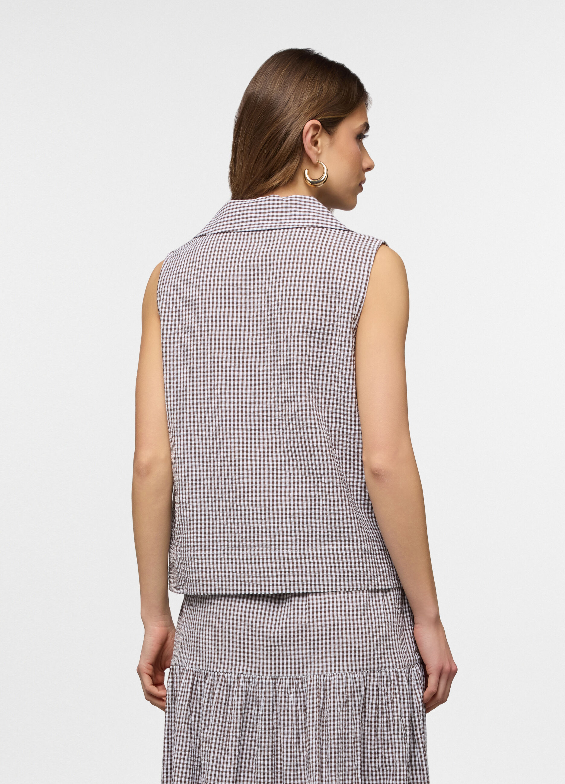 Blusa fit regular con collo reverse in puro cotone seersucker donna_1