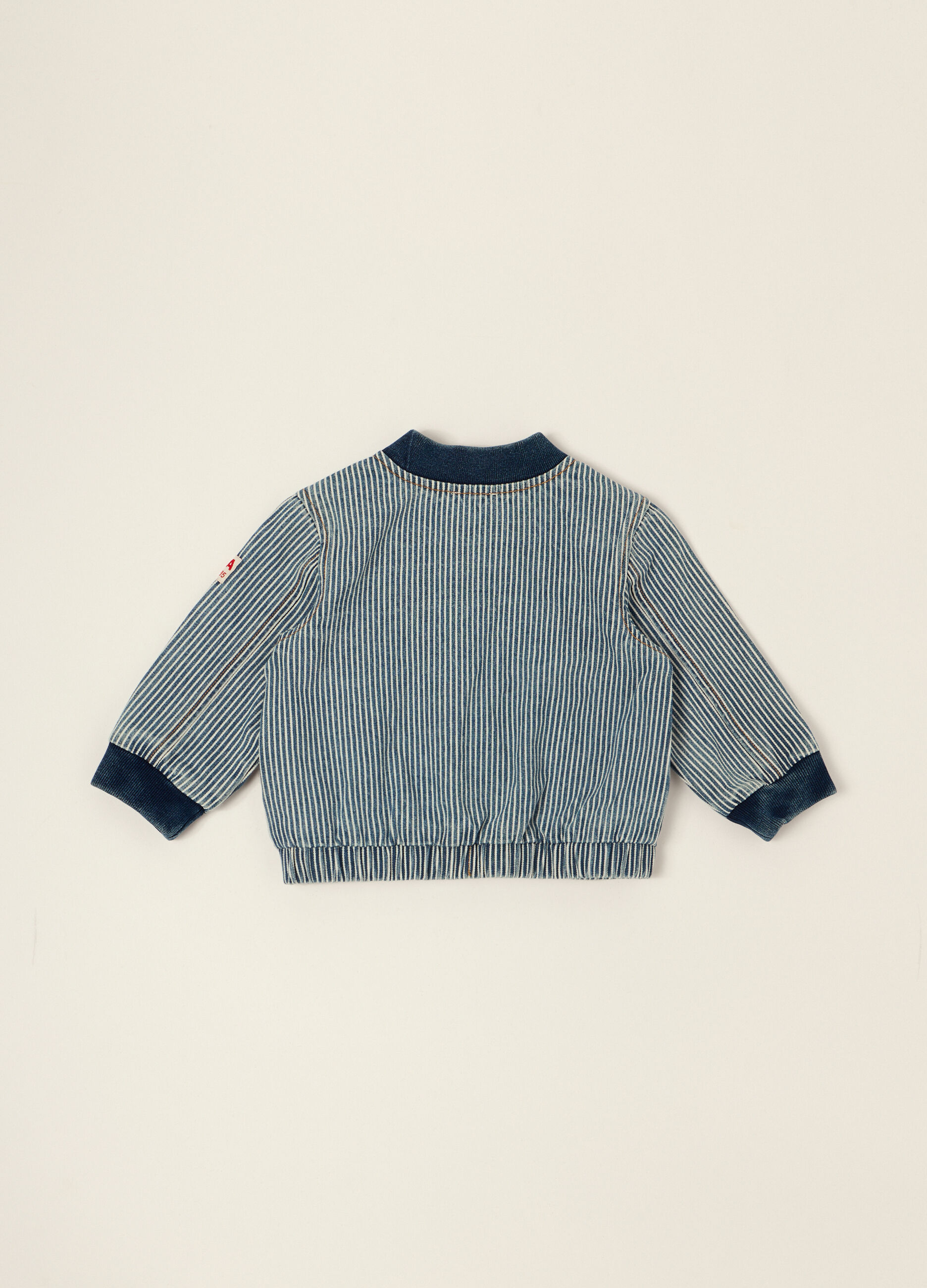 Giacca a righe blu in misto cotone, viscosa e lyocell per neonato_1