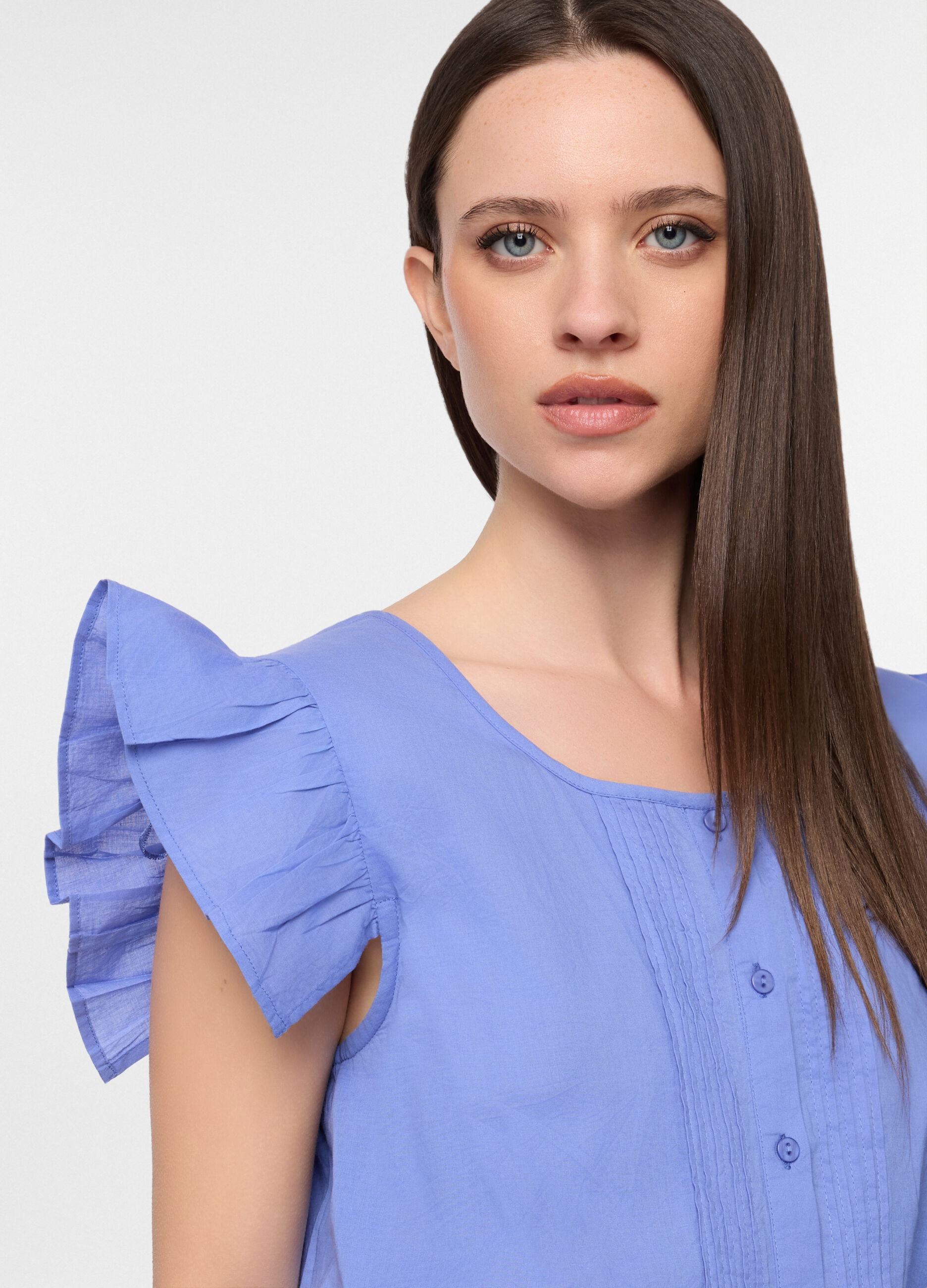 Camicia fit slim con scollo rotondo in puro cotone donna_2