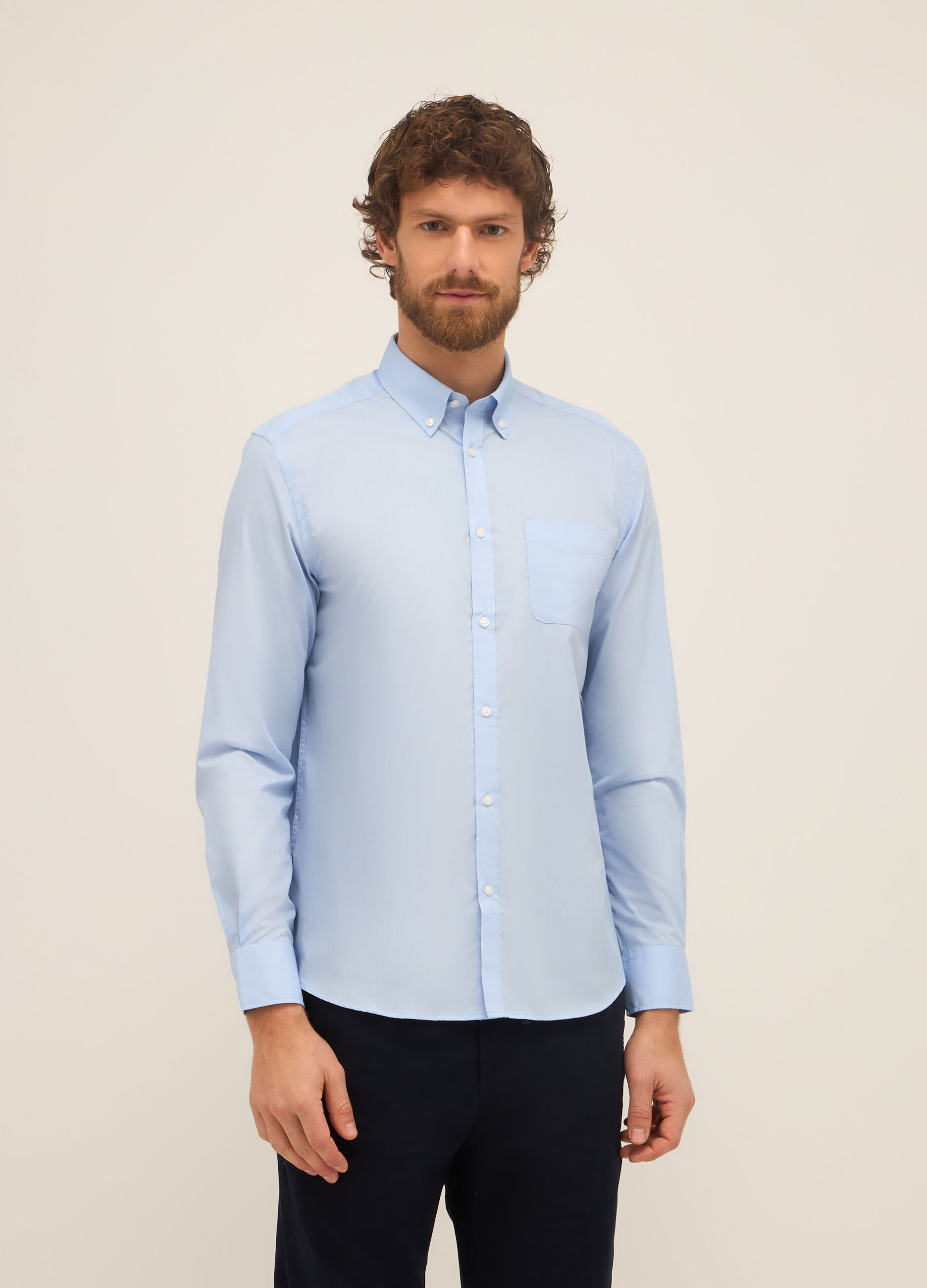 Camicia slim fit button-down in misto cotone uomo_0